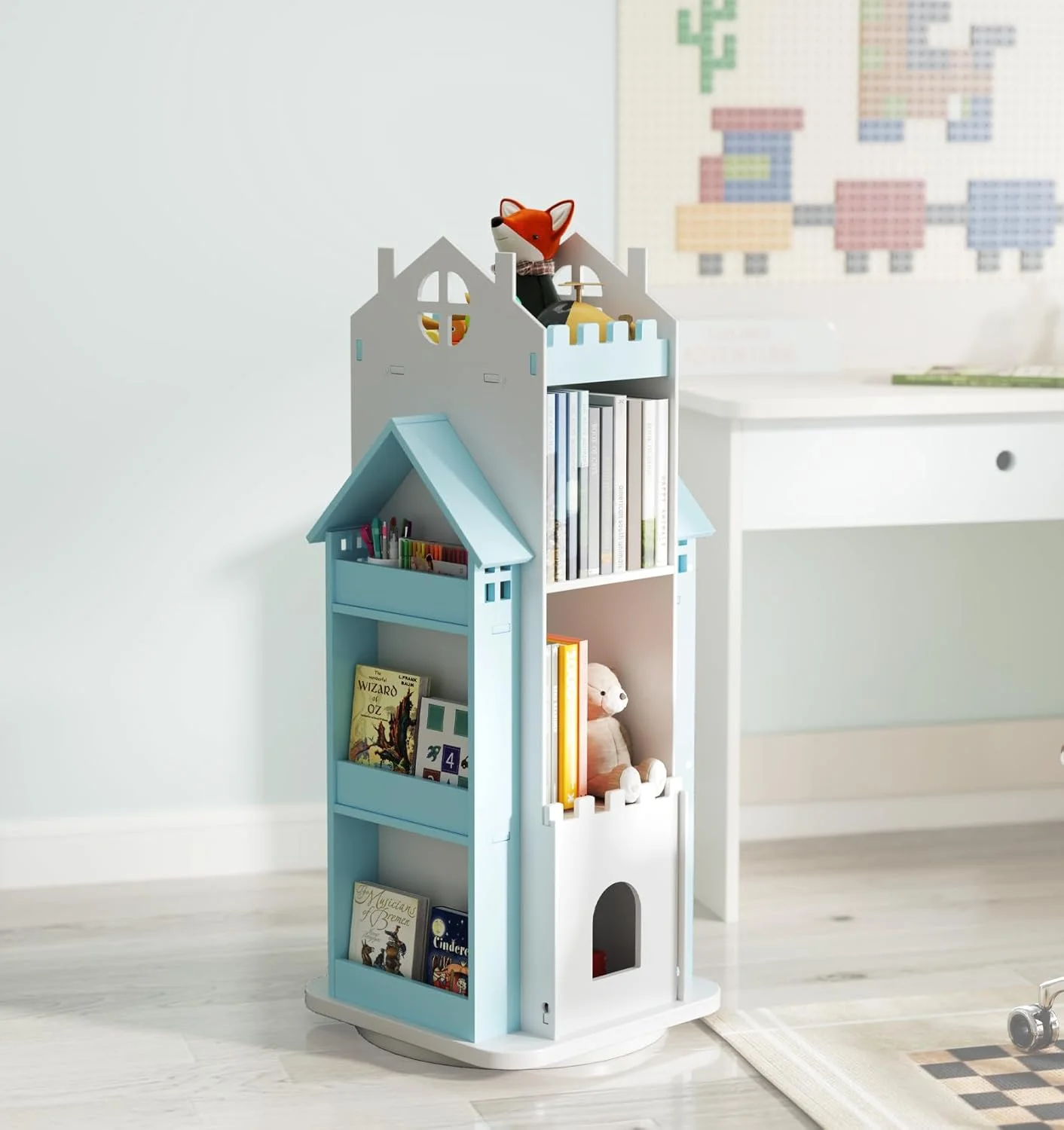 کتابخانه گردان 360 درجه کودک Suuiwau، کتابخانه چرخشی آبی رنگ 3 طبقه، قفسه کتاب خانه عروسکی چرخشی، سازمان دهنده ذخیره سازی کتاب ایستاده برای اتاق کودکان کتابخانه گردان 360 درجه کودک Suuiwau، کتابخانه چرخشی آبی رنگ 3 طبقه، قفسه کتاب خانه عروسکی چرخشی، سازمان دهنده ذخیره سازی کتاب ایستاده برای اتاق کودکان