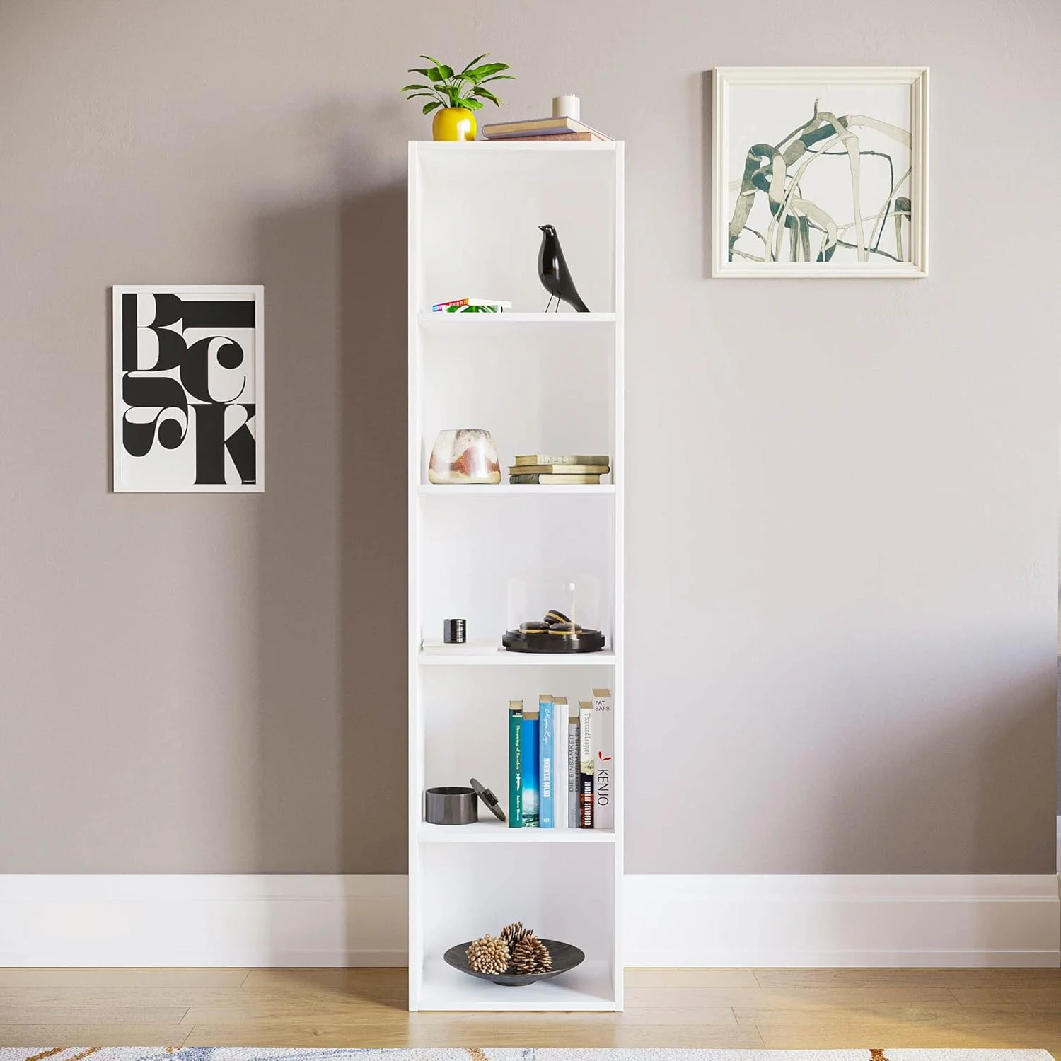 کتابخانه مکعبی 5 طبقه آکسفورد Vida Designs، قفسه بندی چوبی سفید، واحد ذخیره سازی نمایش مبلمان اتاق نشیمن اداری