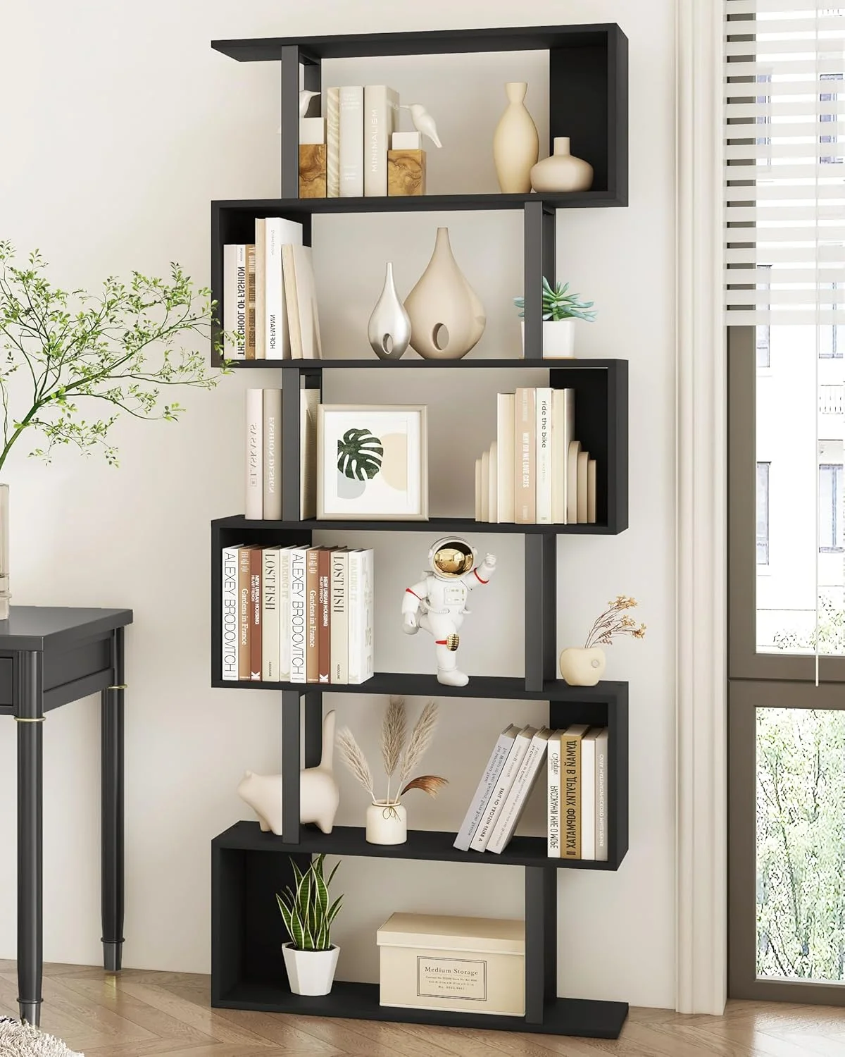 قفسه کتاب طرح S یوسونگ، کتابخانه هندسی مدرن، قفسه کتاب 6 طبقه مشکی قفسه کتاب طرح S یوسونگ، کتابخانه هندسی مدرن، قفسه کتاب 6 طبقه مشکی