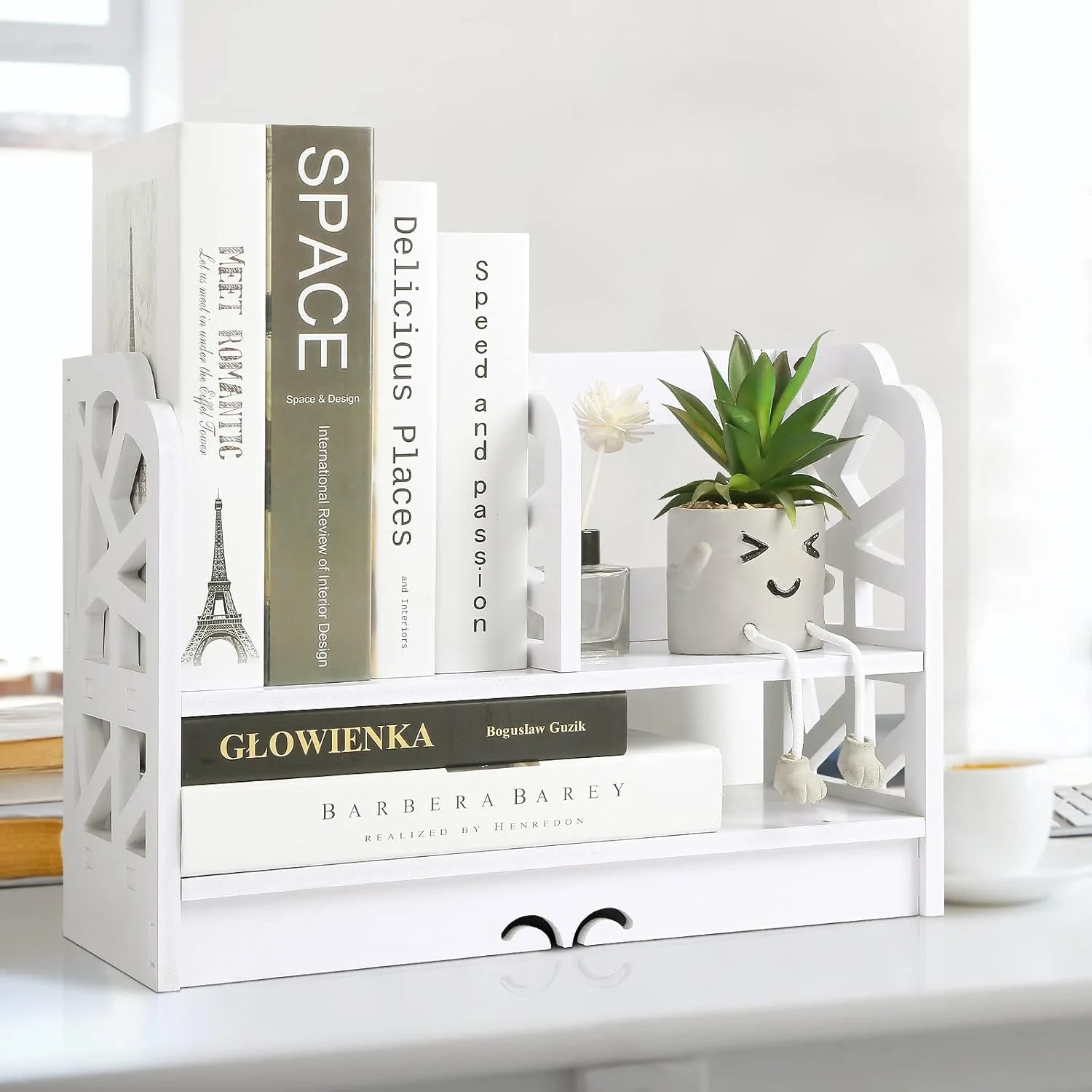 قفسه کتاب کوچک YGYQZ برای نگهداری رومیزی، قفسه های مینی رومیزی زیبا سفید، سازمان دهنده های متنوع برای زنان و کودکان قفسه کتاب کوچک YGYQZ برای نگهداری رومیزی، قفسه های مینی رومیزی زیبا سفید، سازمان دهنده های متنوع برای زنان و کودکان