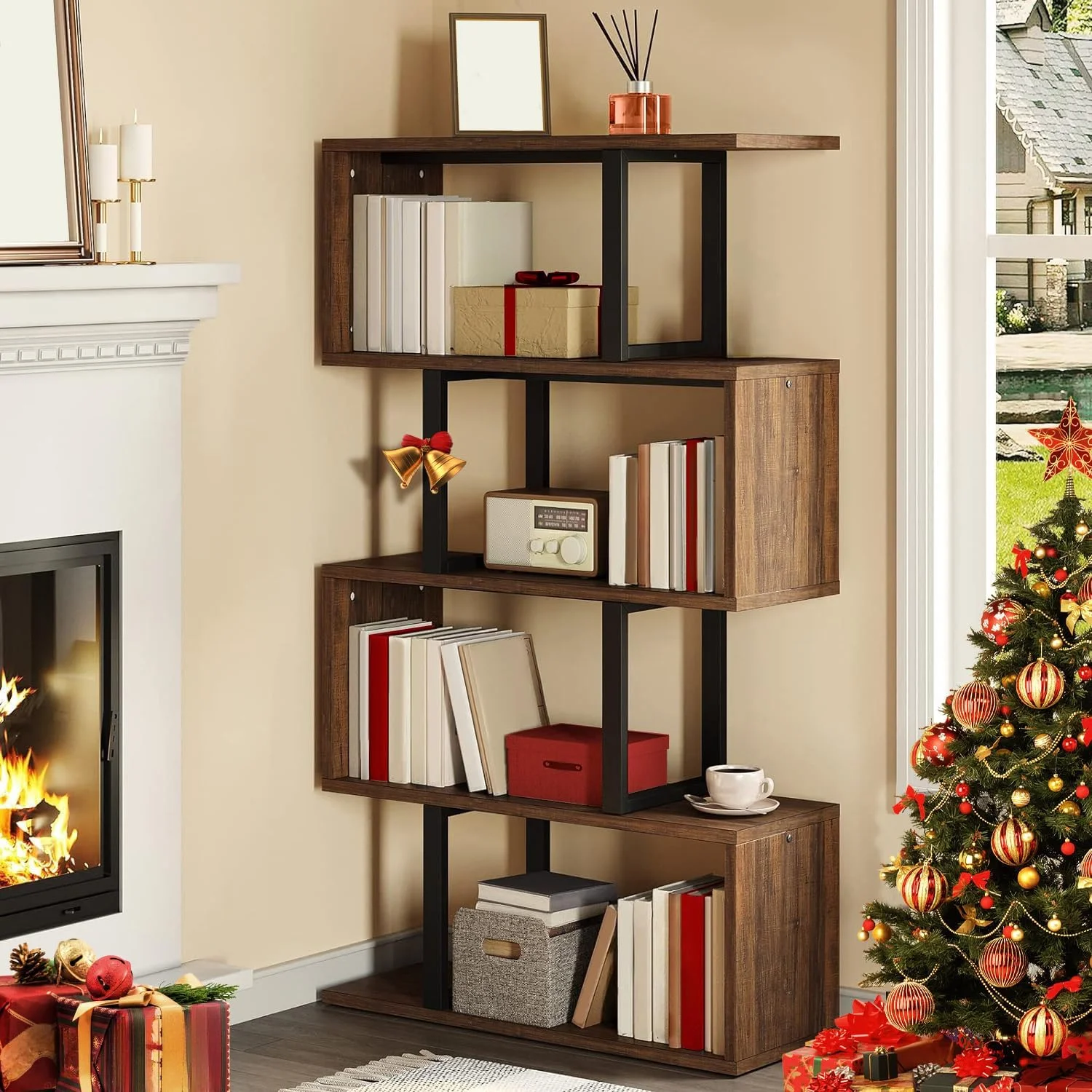 قفسه کتاب 5 طبقه YITAHOME، قفسه کتاب و کتابخانه Z شکل S، قفسه بندی چند منظوره تزئینی مستقل صنعتی برای اتاق نشیمن، دفتر کار خانگی، قهوه ای رترو قفسه کتاب 5 طبقه YITAHOME، قفسه کتاب و کتابخانه Z شکل S، قفسه بندی چند منظوره تزئینی مستقل صنعتی برای اتاق نشیمن، دفتر کار خانگی، قهوه ای رترو