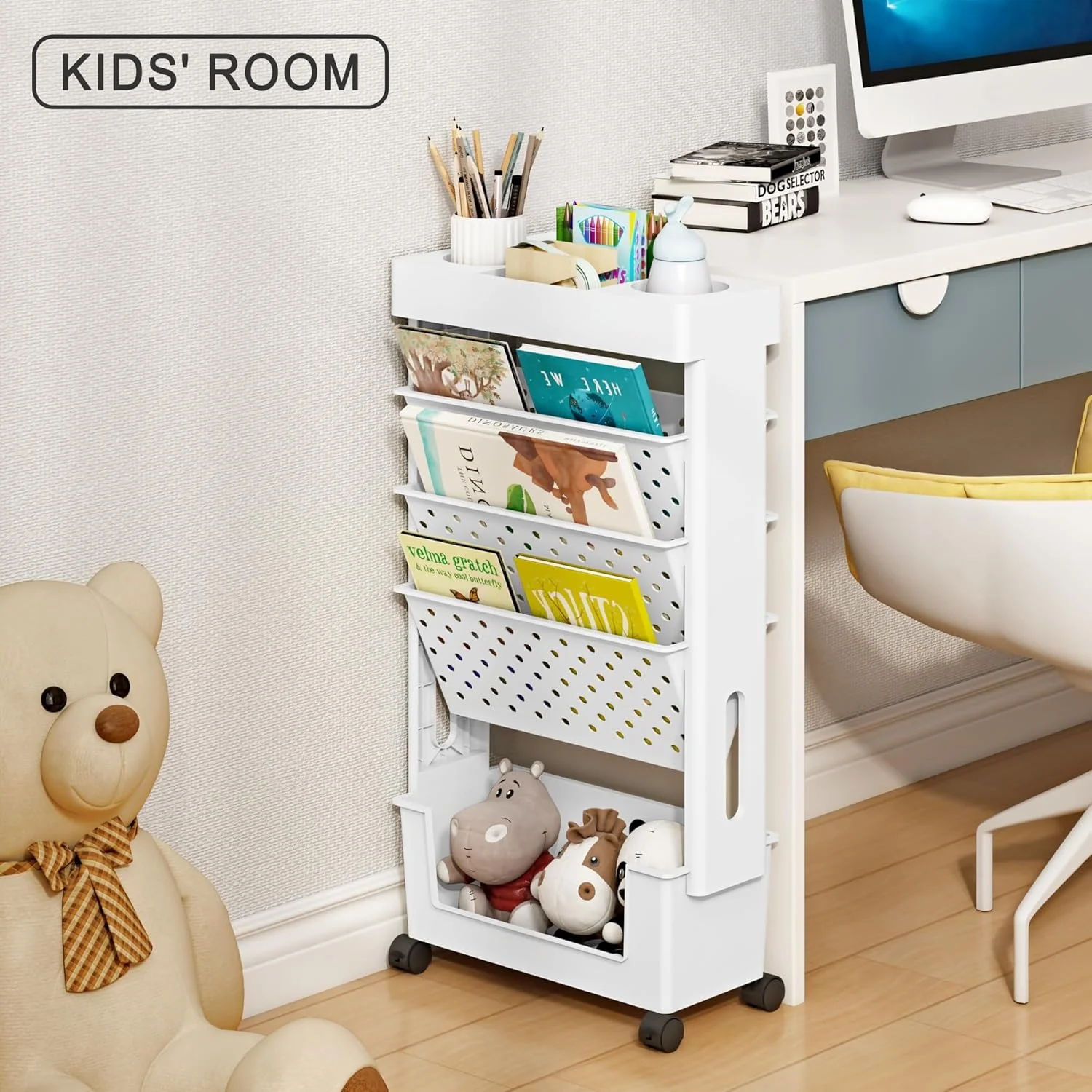 قفسه کتاب متحرک 5 طبقه Yeavs، قفسه کتاب چرخ دار، قفسه نگهداری کتاب، سبد فایل متحرک با چرخ برای اتاق مطالعه منزل، دفتر کار، اتاق نشیمن، کلاس درس، سفید قفسه کتاب متحرک 5 طبقه Yeavs، قفسه کتاب چرخ دار، قفسه نگهداری کتاب، سبد فایل متحرک با چرخ برای اتاق مطالعه منزل، دفتر کار، اتاق نشیمن، کلاس درس، سفید