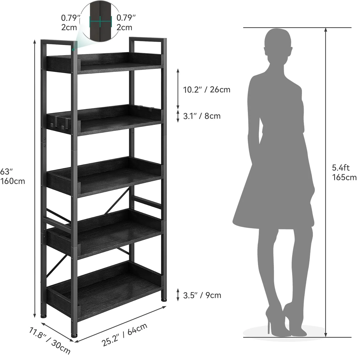 کتابخانه 5 طبقه YITAHOME، قفسه کتاب ایستاده، قفسه چوبی و واحدهای قفسه بندی با قاب فولادی پایدار با 4 قلاب، قفسه ذخیره سازی صنعتی برای اتاق نشیمن، دفتر کار خانگی، قفسه کتاب سیاه کتابخانه 5 طبقه YITAHOME، قفسه کتاب ایستاده، قفسه چوبی و واحدهای قفسه بندی با قاب فولادی پایدار با 4 قلاب، قفسه ذخیره سازی صنعتی برای اتاق نشیمن، دفتر کار خانگی، قفسه کتاب سیاه