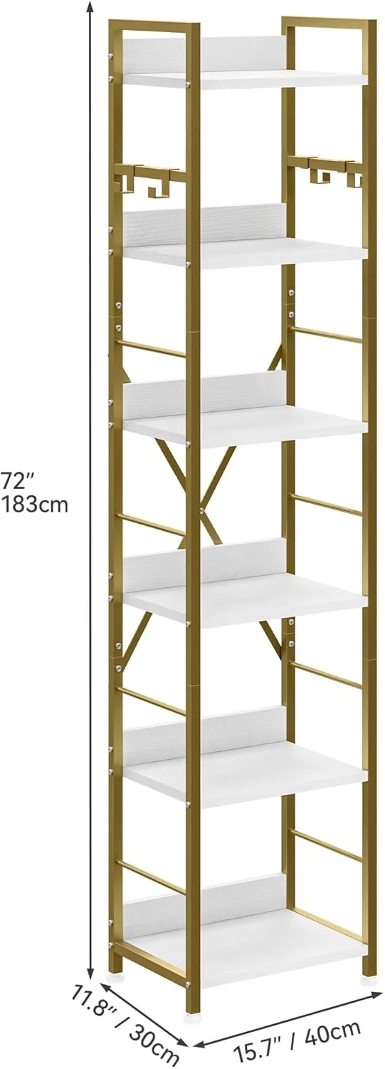 کتابخانه 6 طبقه YITAHOME، قفسه کتاب ایستاده با 4 قلاب، قفسه چوبی و قفسه کتاب فلزی، قفسه بلند صنعتی برای اتاق نشیمن، دفتر کار خانگی، کتابخانه طلایی کتابخانه 6 طبقه YITAHOME، قفسه کتاب ایستاده با 4 قلاب، قفسه چوبی و قفسه کتاب فلزی، قفسه بلند صنعتی برای اتاق نشیمن، دفتر کار خانگی، کتابخانه طلایی