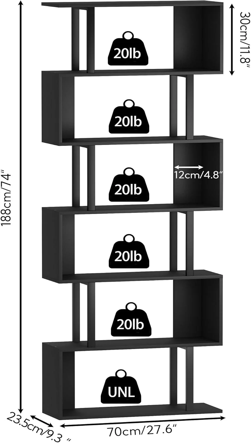 قفسه کتاب طرح S یوسونگ، کتابخانه هندسی مدرن، قفسه کتاب 6 طبقه مشکی قفسه کتاب طرح S یوسونگ، کتابخانه هندسی مدرن، قفسه کتاب 6 طبقه مشکی