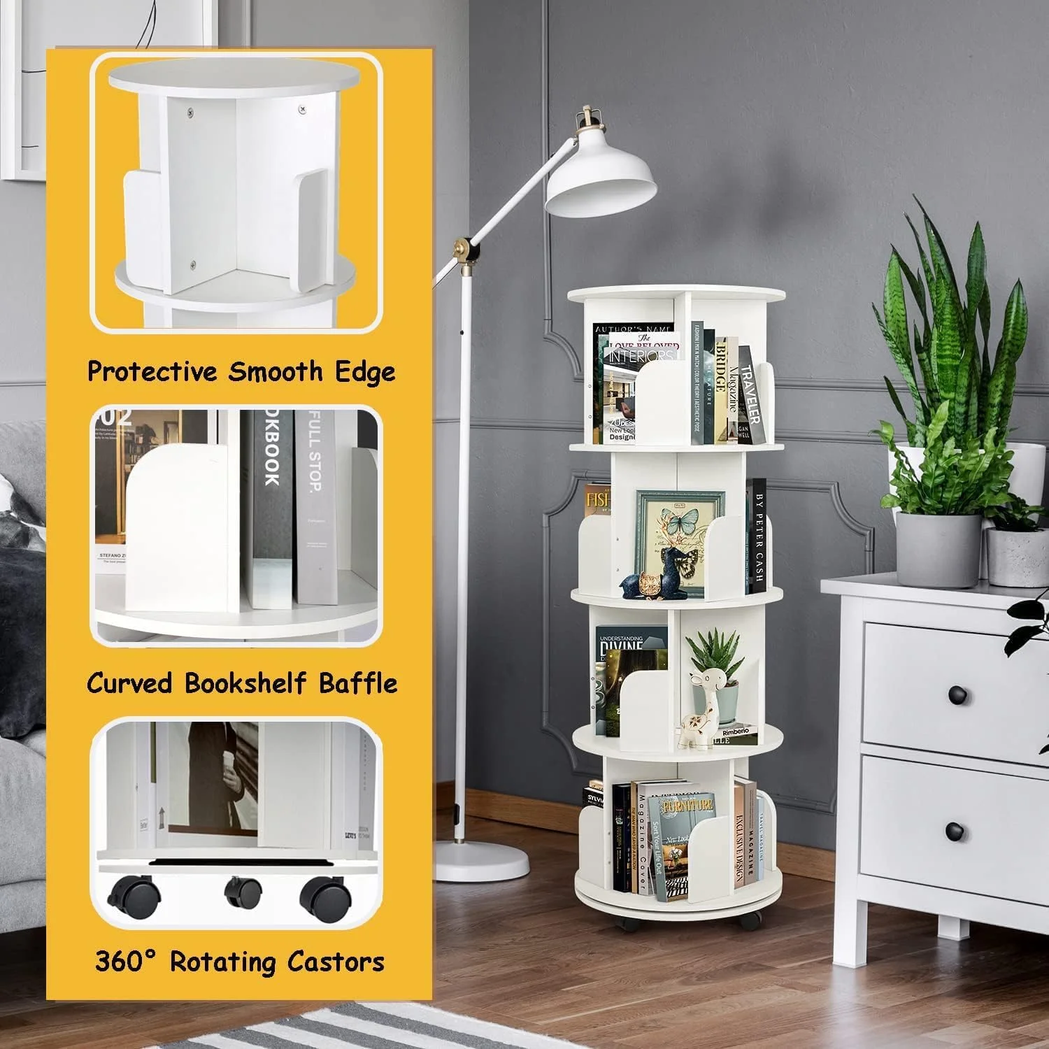 قفسه کتاب گردان 4 طبقه Yeshine، قفسه کتاب 360 درجه با چرخ، قفسه نمایش گوشه ای، قفسه کتاب ایستاده برای اتاق خواب، اتاق نشیمن، مطالعه، دفتر قفسه کتاب گردان 4 طبقه Yeshine، قفسه کتاب 360 درجه با چرخ، قفسه نمایش گوشه ای، قفسه کتاب ایستاده برای اتاق خواب، اتاق نشیمن، مطالعه، دفتر