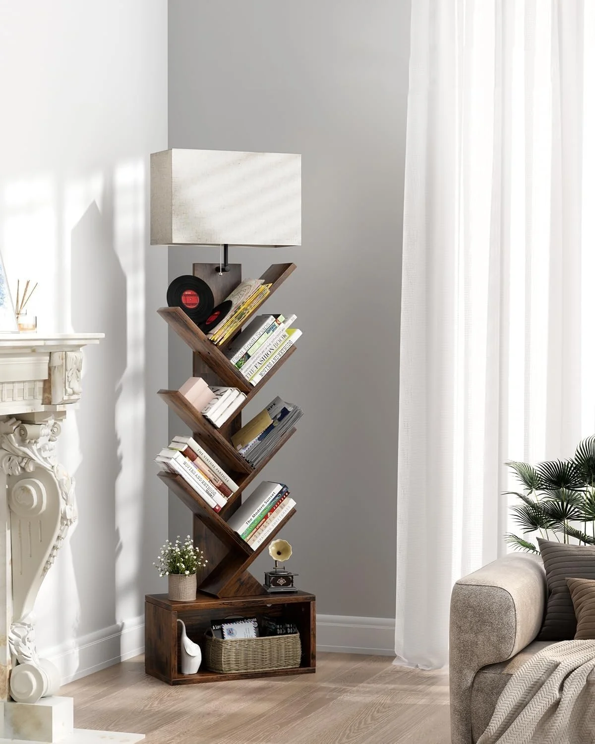 کتابخانه درختی 6 طبقه WAMBORY با نورپردازی با 3 دمای رنگ، قفسه کتاب عمودی برای کتاب، سی دی، سازمان دهنده کتاب ایستاده با کابینت ذخیره سازی کتابخانه درختی 6 طبقه WAMBORY با نورپردازی با 3 دمای رنگ، قفسه کتاب عمودی برای کتاب، سی دی، سازمان دهنده کتاب ایستاده با کابینت ذخیره سازی