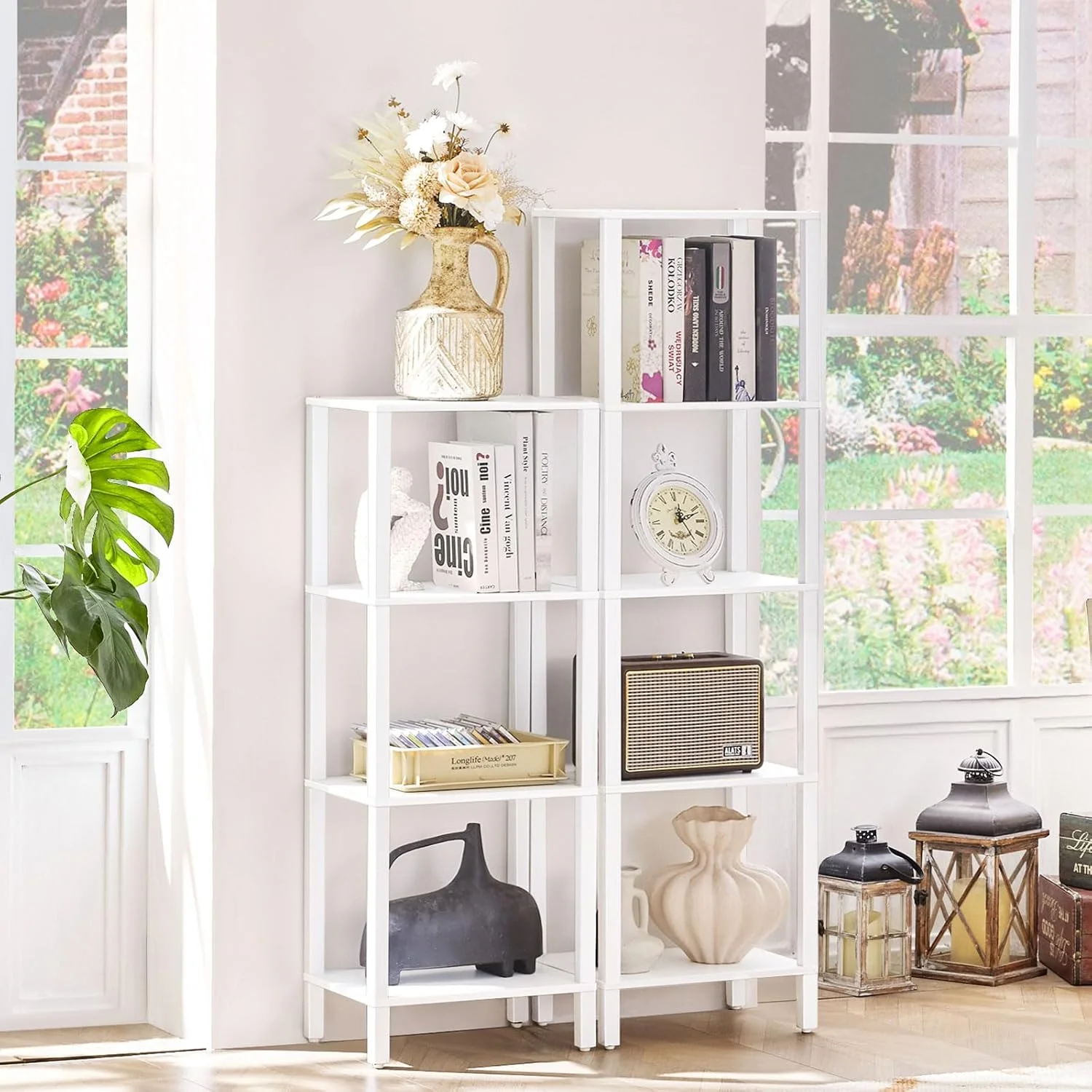 کتابخانه چوبی 4 طبقه بلند YUFAM با فضای ذخیره سازی - قفسه کتاب سفید کوچک برای فضاهای کوچک، قفسه برای اتاق نشیمن، دفتر، اتاق خواب، آشپزخانه - قفسه کتاب مدرن صنعتی کتابخانه چوبی 4 طبقه بلند YUFAM با فضای ذخیره سازی - قفسه کتاب سفید کوچک برای فضاهای کوچک، قفسه برای اتاق نشیمن، دفتر، اتاق خواب، آشپزخانه - قفسه کتاب مدرن صنعتی