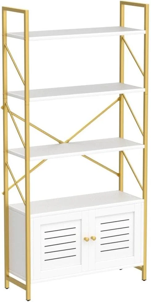 قفسه کتاب و کتابخانه YITAHOME با کابینت ذخیره سازی، قفسه نمایشگر 5 طبقه ایستاده با در برای اتاق خواب، اتاق نشیمن، دفتر کار، سفید و طلایی قفسه کتاب و کتابخانه YITAHOME با کابینت ذخیره سازی، قفسه نمایشگر 5 طبقه ایستاده با در برای اتاق خواب، اتاق نشیمن، دفتر کار، سفید و طلایی