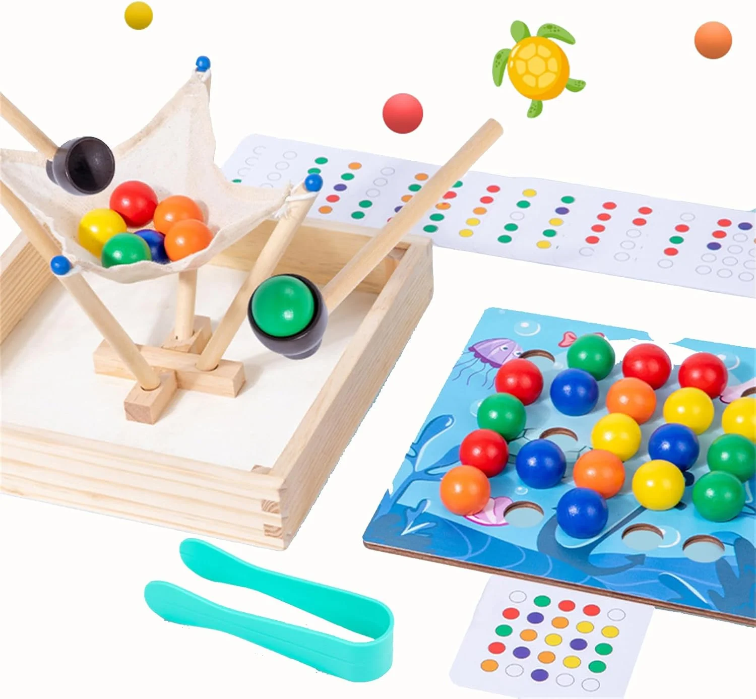 بازی آموزشی تخته اقیانوسی چوبی AM ANNA، اسباب بازی های مونته سوری، اسباب بازی های تطبیق و مرتب سازی رنگ برای کودکان نوپا، اسباب بازی شمارش برای کودکان، بازی های آموزشی برای تقویت مهارت های حرکتی ظریف و ریاضی (دو در یک)