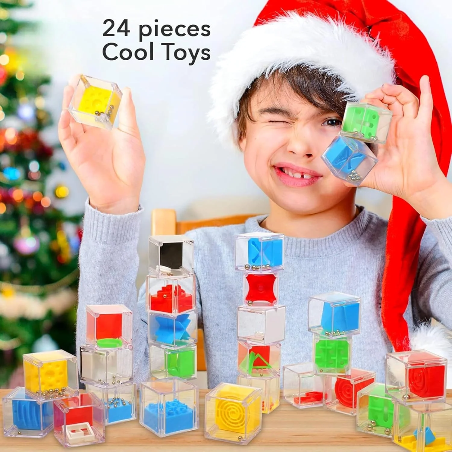 مجموعه مکعب های مینی پازل مارپیچ ARGT برای کودکان - 24 عدد اسباب بازی پازل فکری، بازی های منطقی IQ با توپ های فولادی - اسباب بازی جعبه پازل آموزشی برای کودکان و بزرگسالان - هدیه ایده آل برای سنین 3 سال به بالا