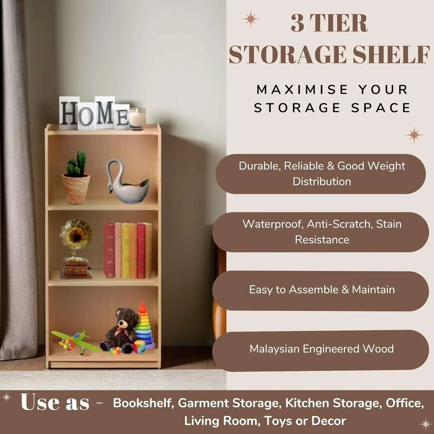 قفسه کتاب 3 طبقه مدولار WT-EASYCARE | قفسه چوبی | قفسه کتاب باز - 29 طول x 40 عرض x 80 ارتفاع سانتی متر (راش) قفسه کتاب 3 طبقه مدولار WT-EASYCARE | قفسه چوبی | قفسه کتاب باز - 29 طول x 40 عرض x 80 ارتفاع سانتی متر (راش)