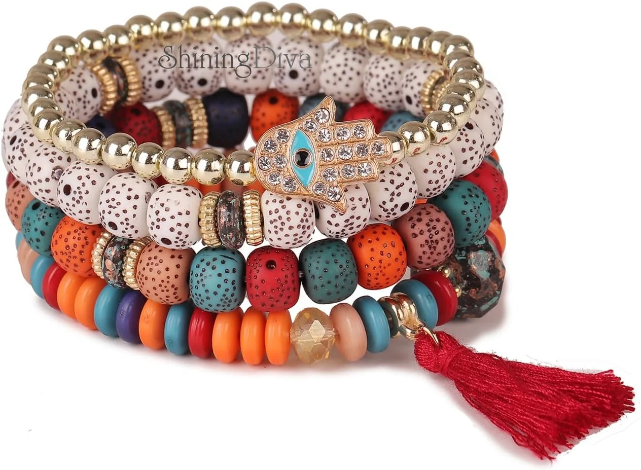 شاینینگ دیوا فشن جدیدترین دستبند النگویی شیک چشم نظر بوهمی برای زنان و دختران (rrsd15428b) (چند رنگ)