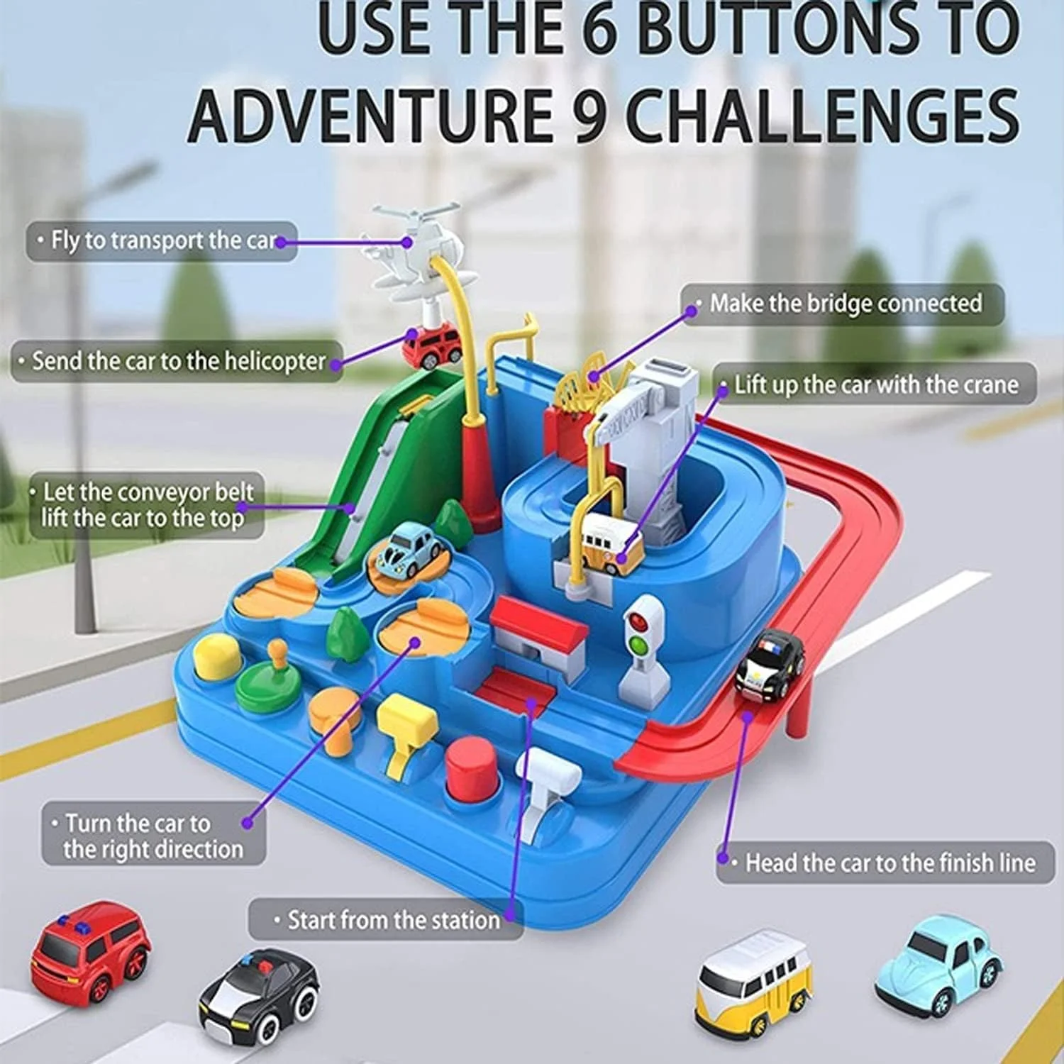 اسباب بازی ماجراجویی ماشین Beauenty، ماشین اسباب بازی آموزشی پیش دبستانی نجات شهر، اسباب بازی تعاملی قطار والدین و کودک، پیست مسابقه ماشین پازلی مجموعه بازی پارکینگ برای کودکان نوپا 3، 4، 5، 6، 7، 8 ساله پسران و دختران