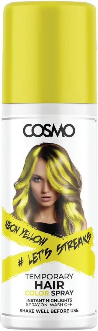اسپری رنگ مو موقت نئون زرد سی دی COSMO DESIGNS مناسب برای آقایان و بانوان 100 میلی لیتر | مناسب برای انواع مو | اسپری رنگ | شستشوی آسان | زیبایی | ظاهری جذاب برای مهمانی