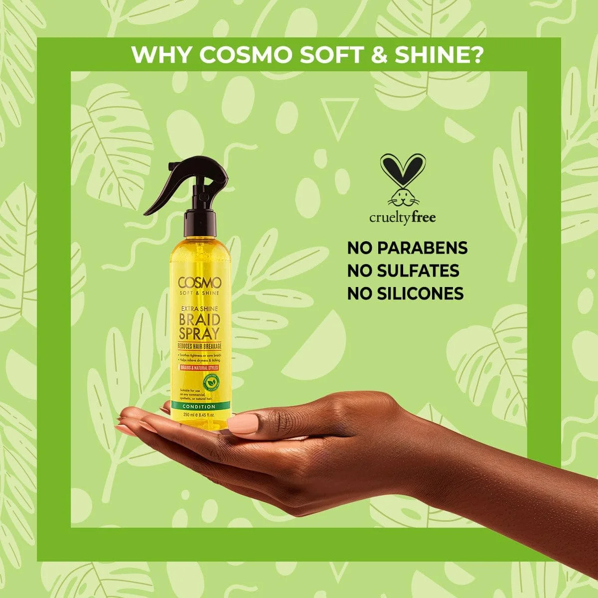 سی دی COSMO DESIGNS اسپری براق کننده مو سافت اند شاین اکسترا شاین 250 میلی لیتر | کمک به رفع خشکی و خارش | کاهش شکستگی مو | مناسب برای بافت و مدل های طبیعی مو | زرد