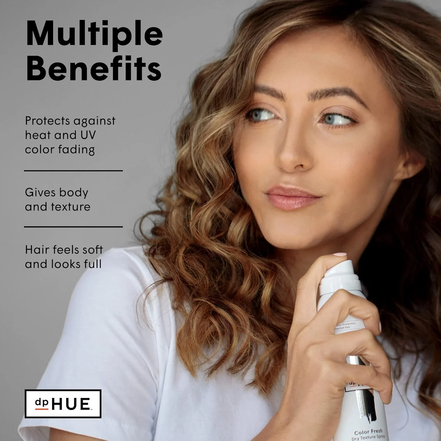 اسپری بافت دهنده مو خشک فرش کالر dpHUE - 148 میلی لیتر - بافت دهنده، طراوت بخش، حجم دهنده و ایجاد کننده حالت ملایم - محافظت از مو در برابر محو شدن رنگ ناشی از اشعه ماوراء بنفش - مناسب برای انواع مو - ایمن برای موهای رنگ شده