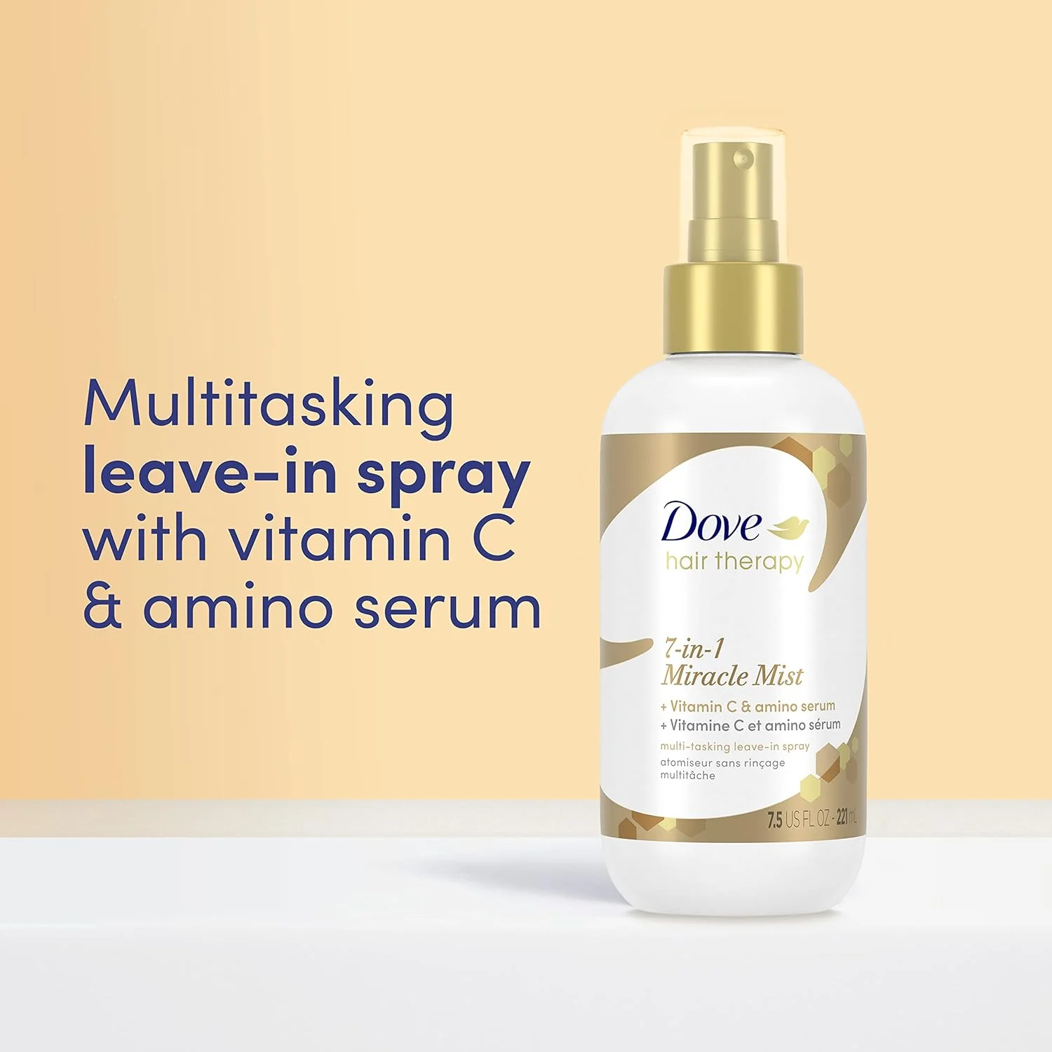 اسپری موی 7 در 1 Dove Hair Therapy برای موهای به وضوح آسیب دیده Miracle Mist + اسپری ویتامین C برای تقویت و تغذیه 221 میلی لیتر