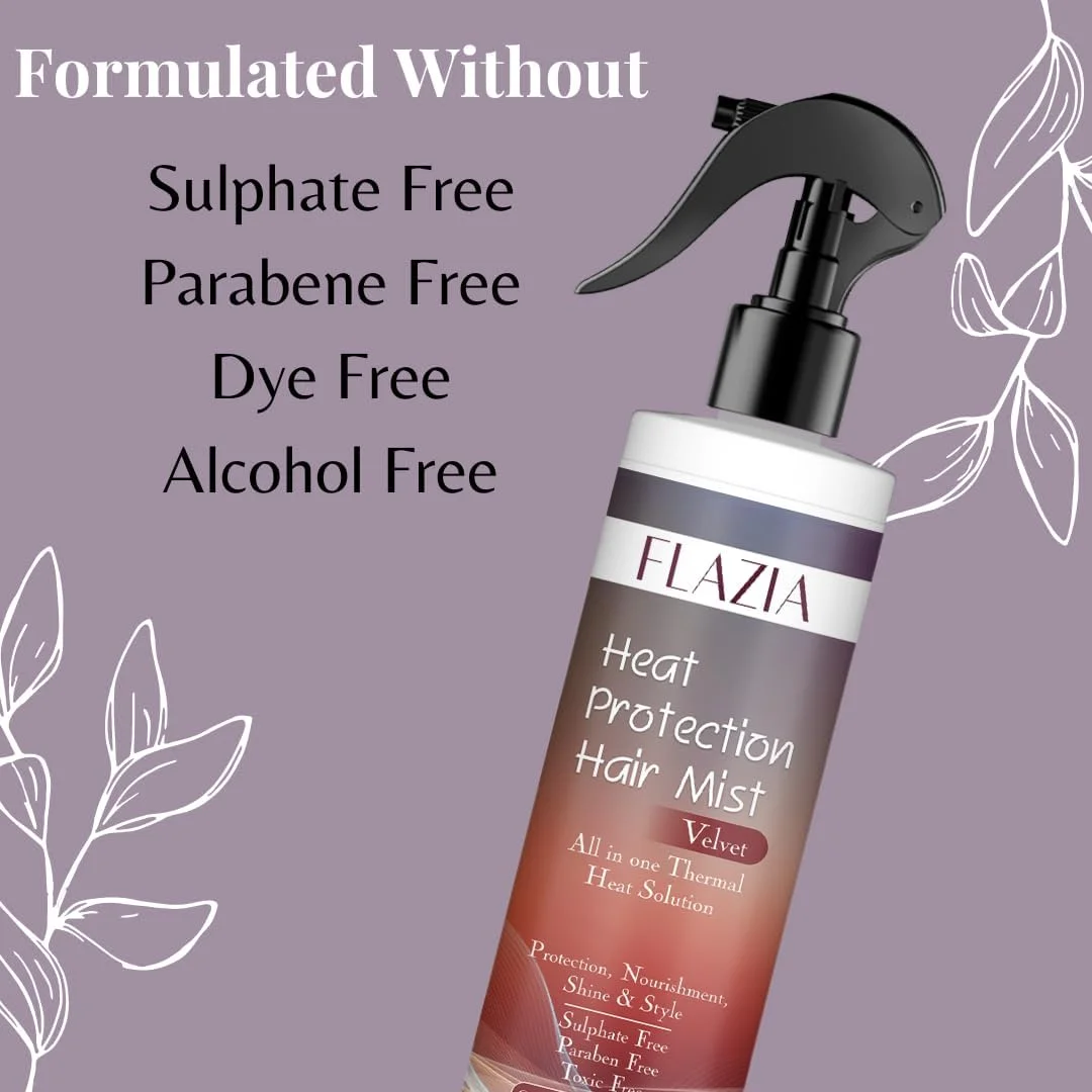 اسپری محافظت حرارتی موی ممتاز فلازیا - 200 میلی لیتر | اسپری صاف کننده مو، بدون سولفات، بدون پارابن