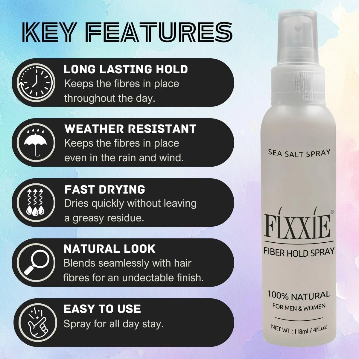 اسپری نگهدارنده فیبر مو فیکسی، اسپری نگهدارنده فیبر، اسپری حالت دهنده مو 118 میلی لیتری برای فیبرهای موی کراتینی، حالت دهنده قوی، بدون ایجاد چسبندگی