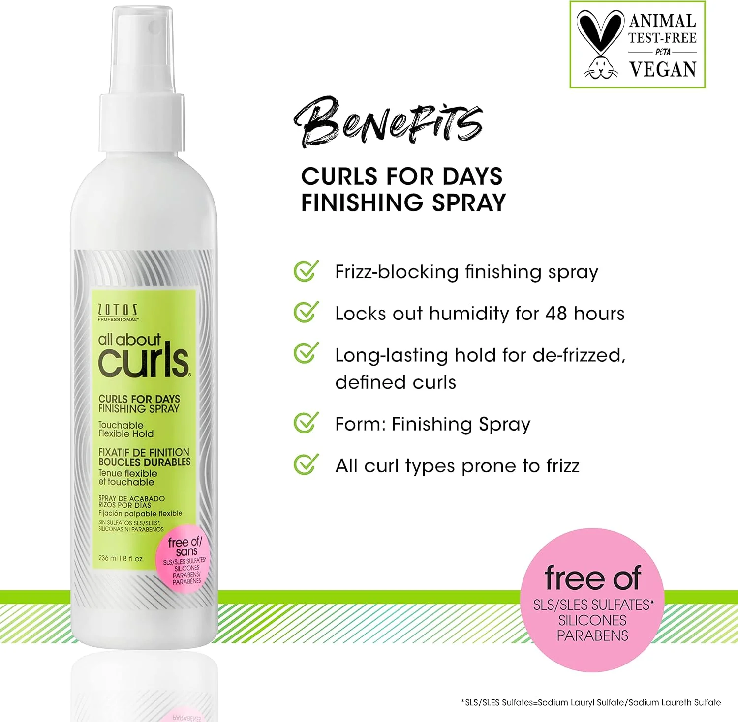 اسپری حالت دهنده موی فر آل ابوت کرلز | حالت دهی انعطاف پذیر و نرم | ضد وز | جلوگیری از رطوبت | مناسب انواع موهای فر | وگان و بدون تست حیوانی | بدون سولفات | 240 میلی لیتر