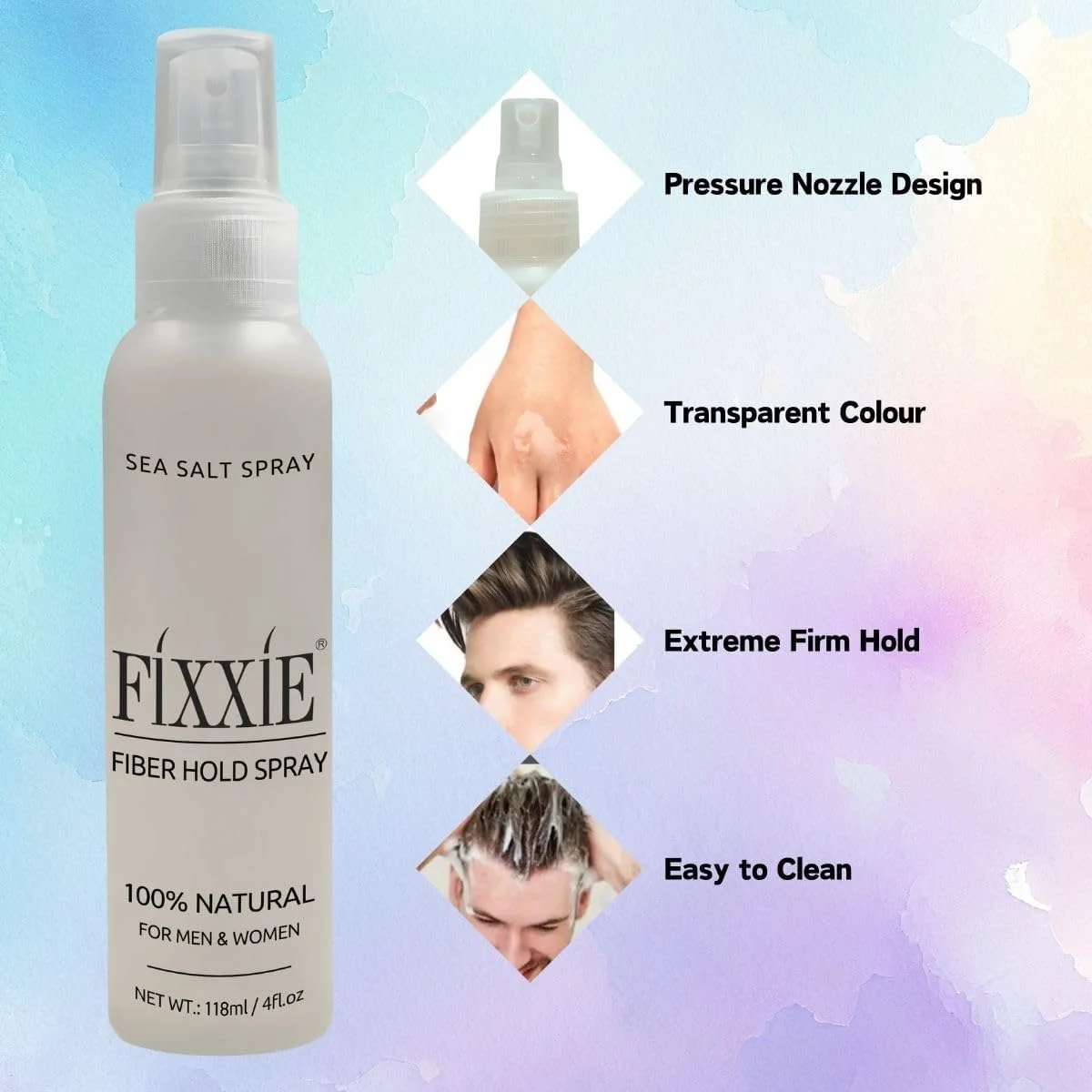 اسپری نگهدارنده فیبر مو فیکسی، اسپری نگهدارنده فیبر، اسپری حالت دهنده مو 118 میلی لیتری برای فیبرهای موی کراتینی، حالت دهنده قوی، بدون ایجاد چسبندگی