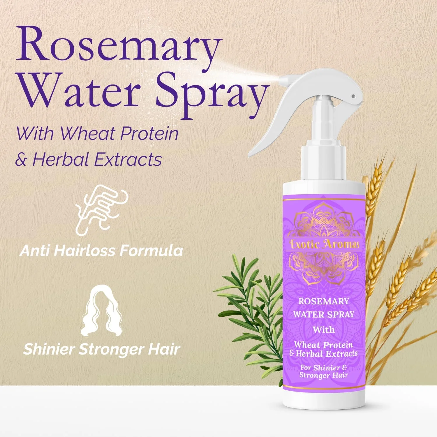 اسپری آب رزماری اگزوتیک آرومز، 100 میلی لیتر، برای موهای ضخیم تر، براق تر و قوی تر. تقویت، آبرسانی و ضخیم شدن طبیعی - برای انواع موهای خشک، چرب، پوسته پوسته، نازک، آسیب دیده، برای آقایان و خانم ها