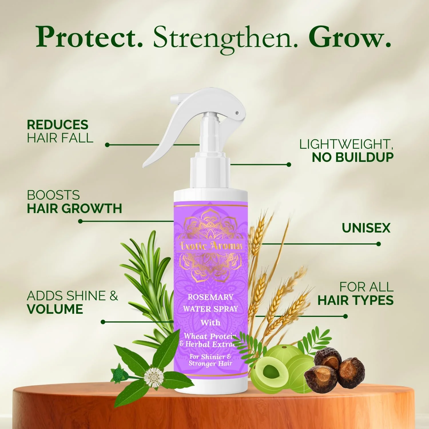 اسپری آب رزماری اگزوتیک آرومز، 100 میلی لیتر، برای موهای ضخیم تر، براق تر و قوی تر. تقویت، آبرسانی و ضخیم شدن طبیعی - برای انواع موهای خشک، چرب، پوسته پوسته، نازک، آسیب دیده، برای آقایان و خانم ها