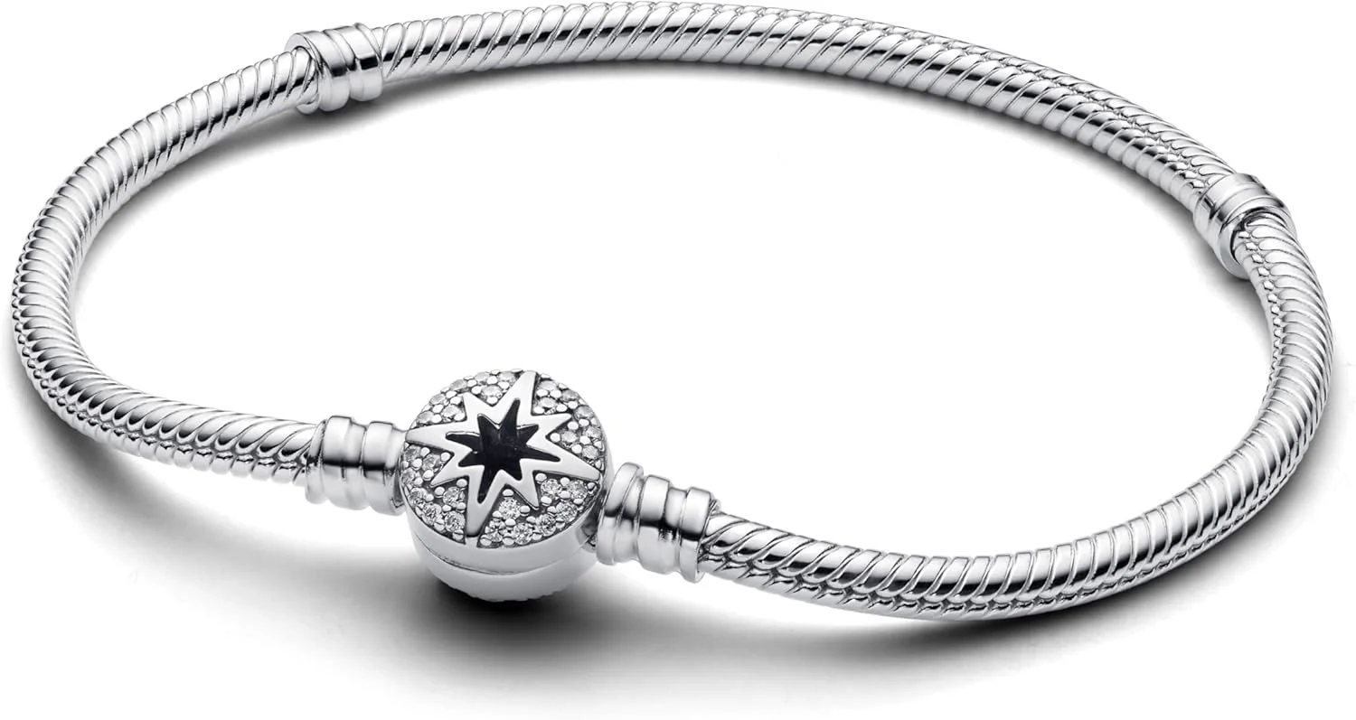 دستبند ماری مرواریدی Pandora Moments با قفل ستاره قطبی از نقره استرلینگ با زیرکونیا، سازگار با آویزهای Moments، سایز: 19 سانتی متر، 593584C01-19