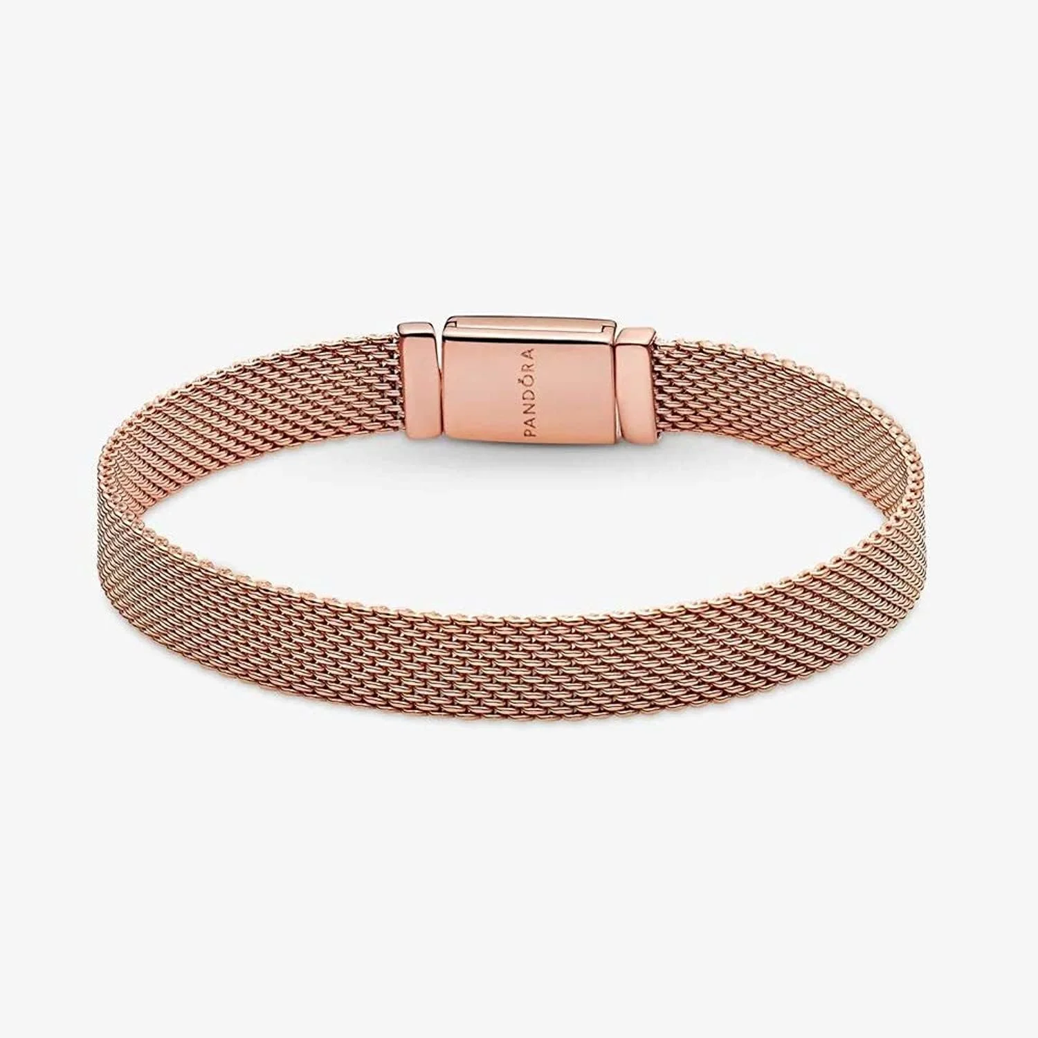 دستبند پاندورا رفلکشنز با قفل بلند و نگین های پاوه روکش طلای رزگلد 14 عیار با زیرکونیا مکعبی شفاف