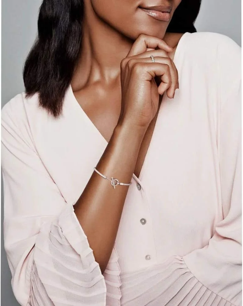 دستبند پاندورا مدل آیکون با اتصال تی بار و طرح ماری، فلز گرانبها