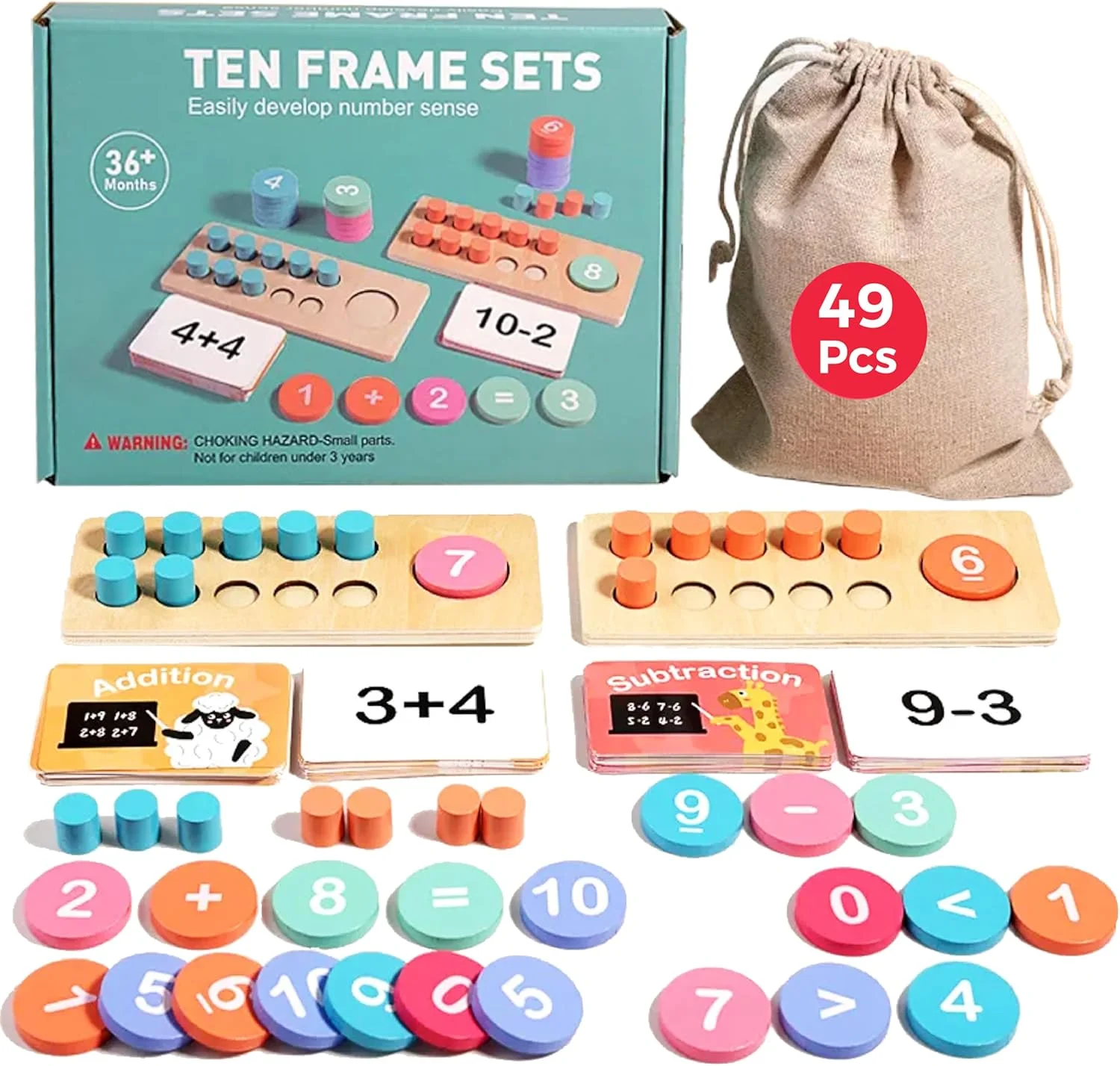 ابزار کمک آموزشی ریاضی IZDANA - تخته شمارش چوبی با میخ 3+ اسباب بازی آموزشی پیش دبستانی بازی های مونته سوری هدیه تولد برای دختر پسر کیت چوبی اسباب بازی های آموزشی کودک نوپا بازی آموزش خانگی مهد کودک