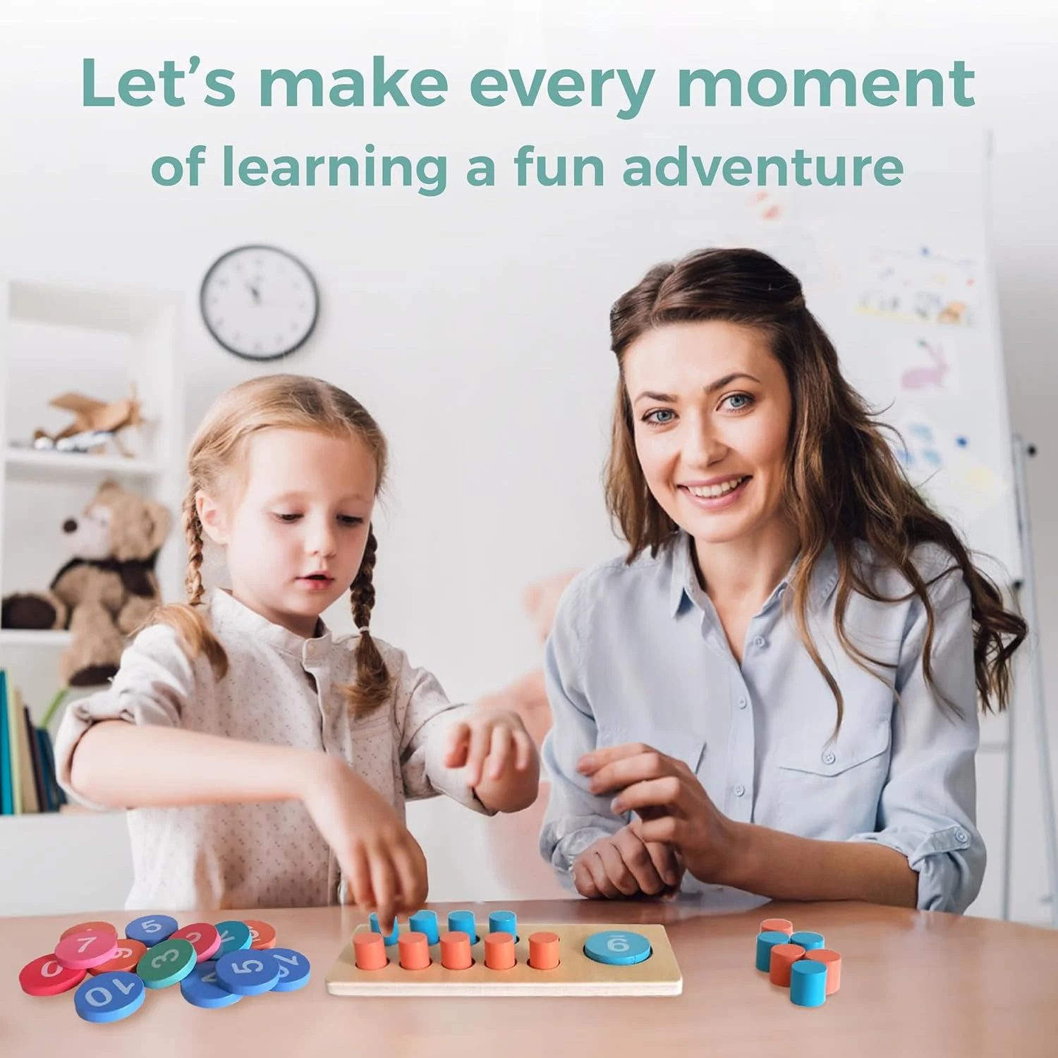 ابزار کمک آموزشی ریاضی IZDANA - تخته شمارش چوبی با میخ 3+ اسباب بازی آموزشی پیش دبستانی بازی های مونته سوری هدیه تولد برای دختر پسر کیت چوبی اسباب بازی های آموزشی کودک نوپا بازی آموزش خانگی مهد کودک