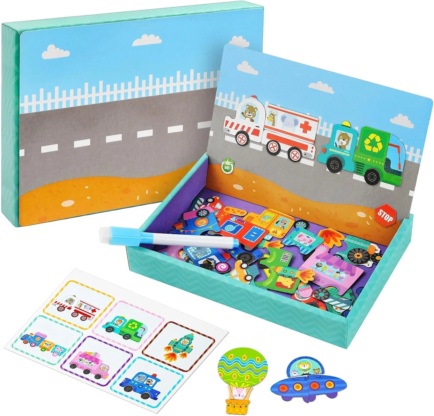 بازی آموزشی مغناطیسی KASTWAVE، بازی تطبیق تصویر حمل و نقل مغناطیسی با قلم، اسباب بازی های حسی مهارت های حرکتی ظریف، یادگیری تخیل، مناسب برای سنین 3 سال به بالا