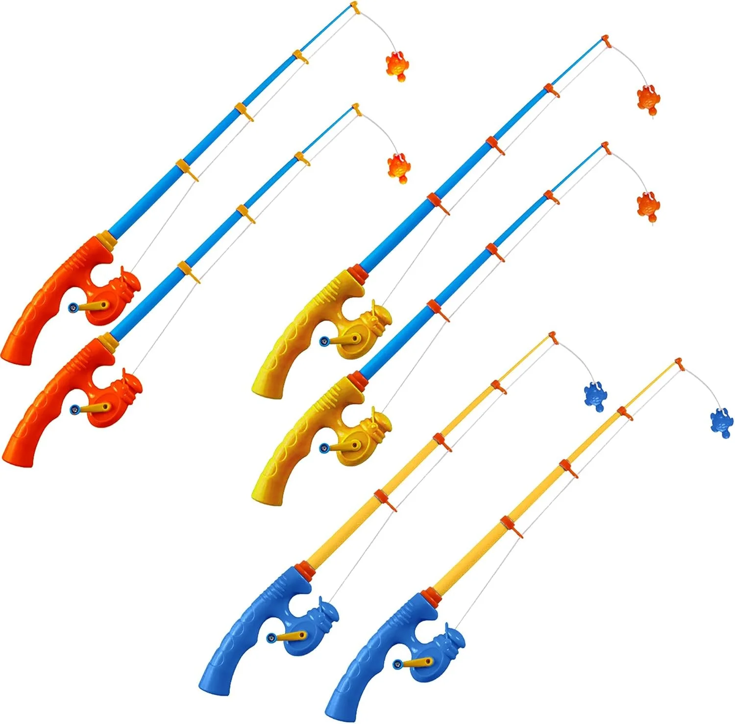 اسباب بازی چوب ماهیگیری KASTWAVE، 6 تکه، بازی ماهیگیری مغناطیسی، اسباب بازی های آموزشی، ماهی های شناور پلاستیکی، حیوانات دریایی اقیانوسی رنگی برای کودکان و بزرگسالان - رنگ تصادفی