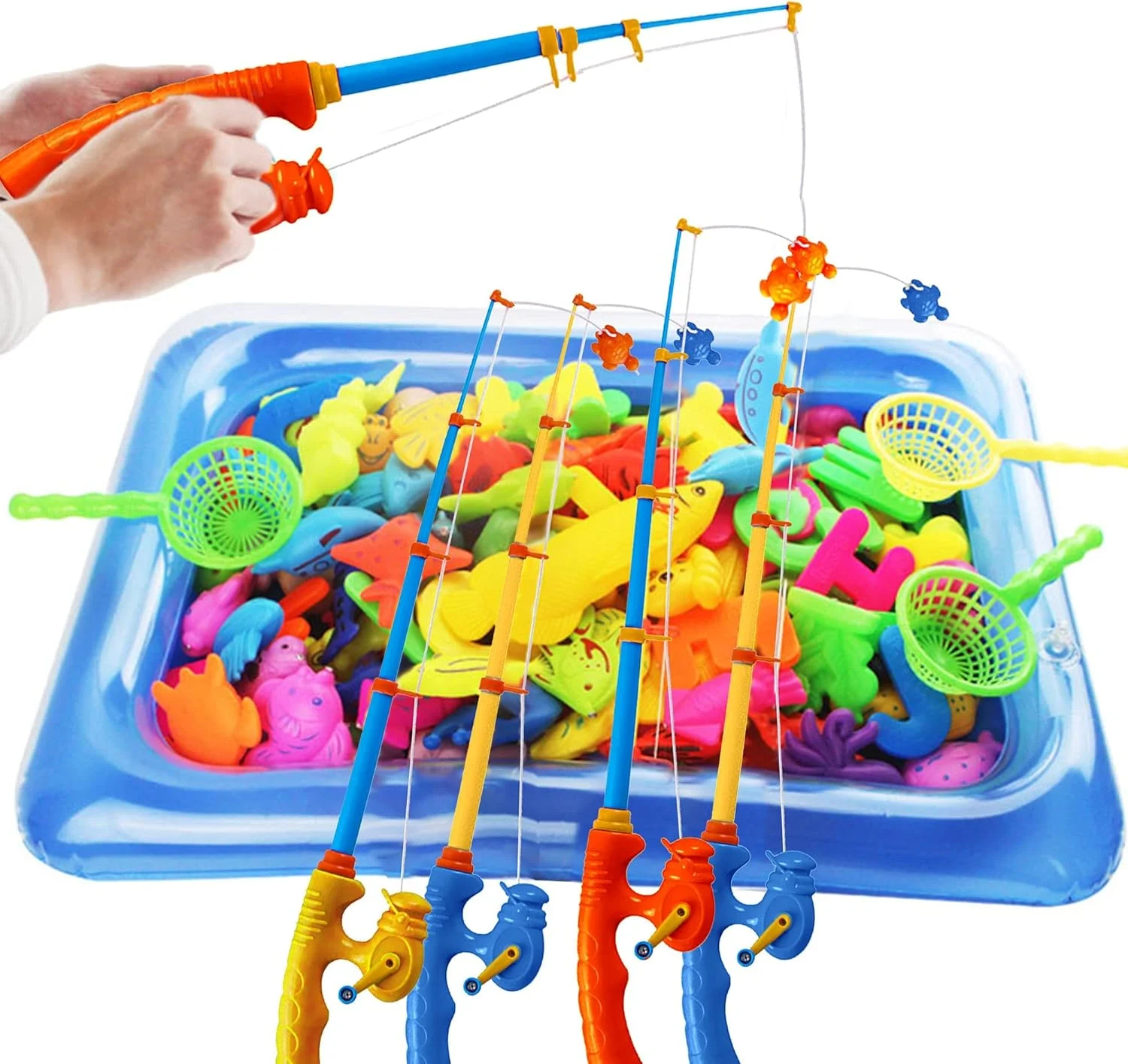 اسباب بازی چوب ماهیگیری KASTWAVE، 6 تکه، بازی ماهیگیری مغناطیسی، اسباب بازی های آموزشی، ماهی های شناور پلاستیکی، حیوانات دریایی اقیانوسی رنگی برای کودکان و بزرگسالان - رنگ تصادفی