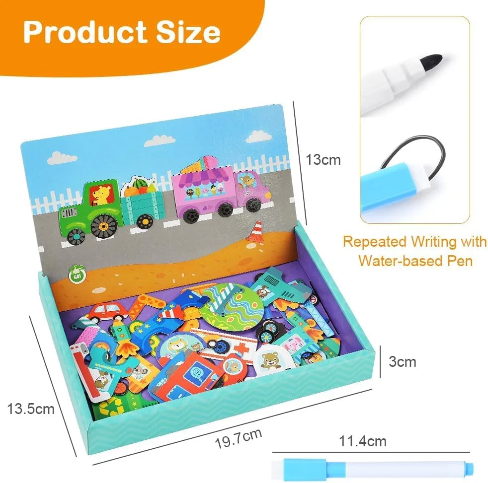 بازی آموزشی مغناطیسی KASTWAVE، بازی تطبیق تصویر حمل و نقل مغناطیسی با قلم، اسباب بازی های حسی مهارت های حرکتی ظریف، یادگیری تخیل، مناسب برای سنین 3 سال به بالا