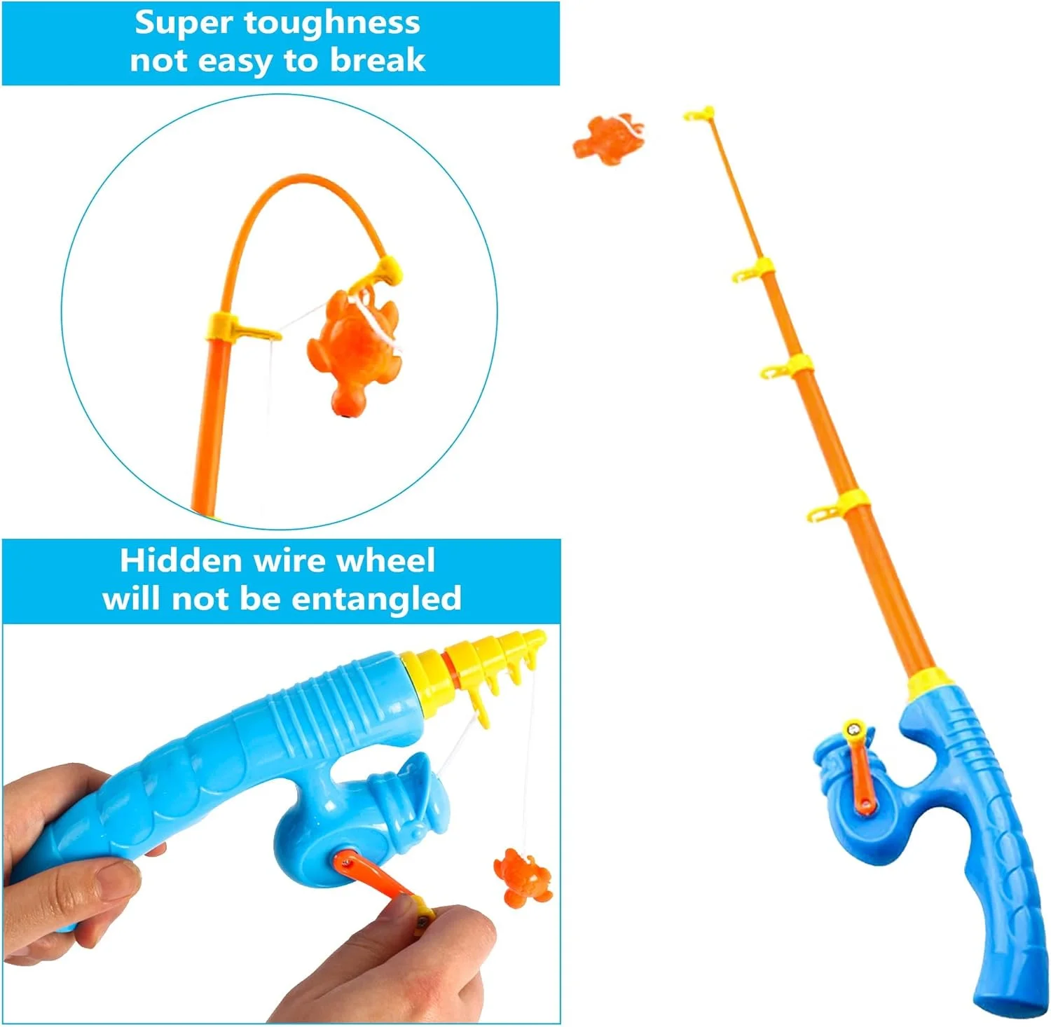 اسباب بازی چوب ماهیگیری KASTWAVE، 6 تکه، بازی ماهیگیری مغناطیسی، اسباب بازی های آموزشی، ماهی های شناور پلاستیکی، حیوانات دریایی اقیانوسی رنگی برای کودکان و بزرگسالان - رنگ تصادفی