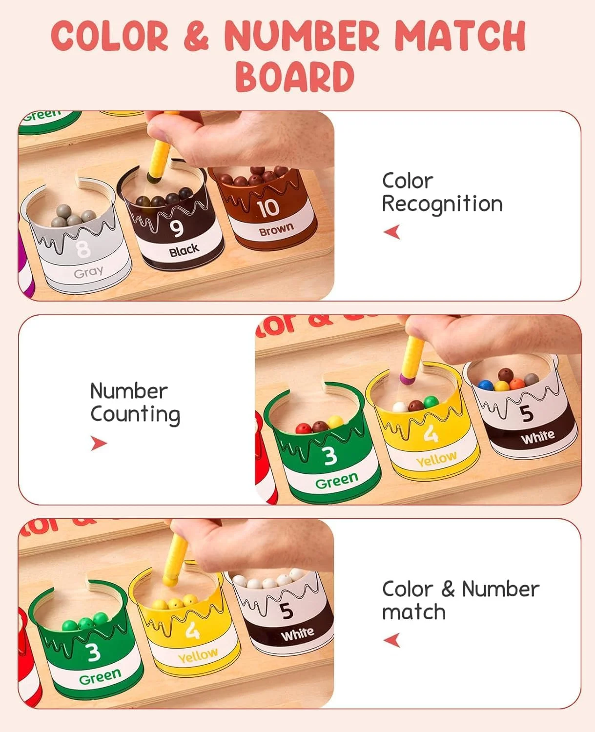 بازی آموزشی هزارتوی اعداد و رنگ های مغناطیسی مونته سوری شاهنارو، پازل چوبی برای کودکان نوپا 3-5 ساله، بازی شمارش با مهره ها، قلم، ظروف مرتب سازی، اسباب بازی های یادگیری مهارت های حرکتی ظریف برای پسران و دختران