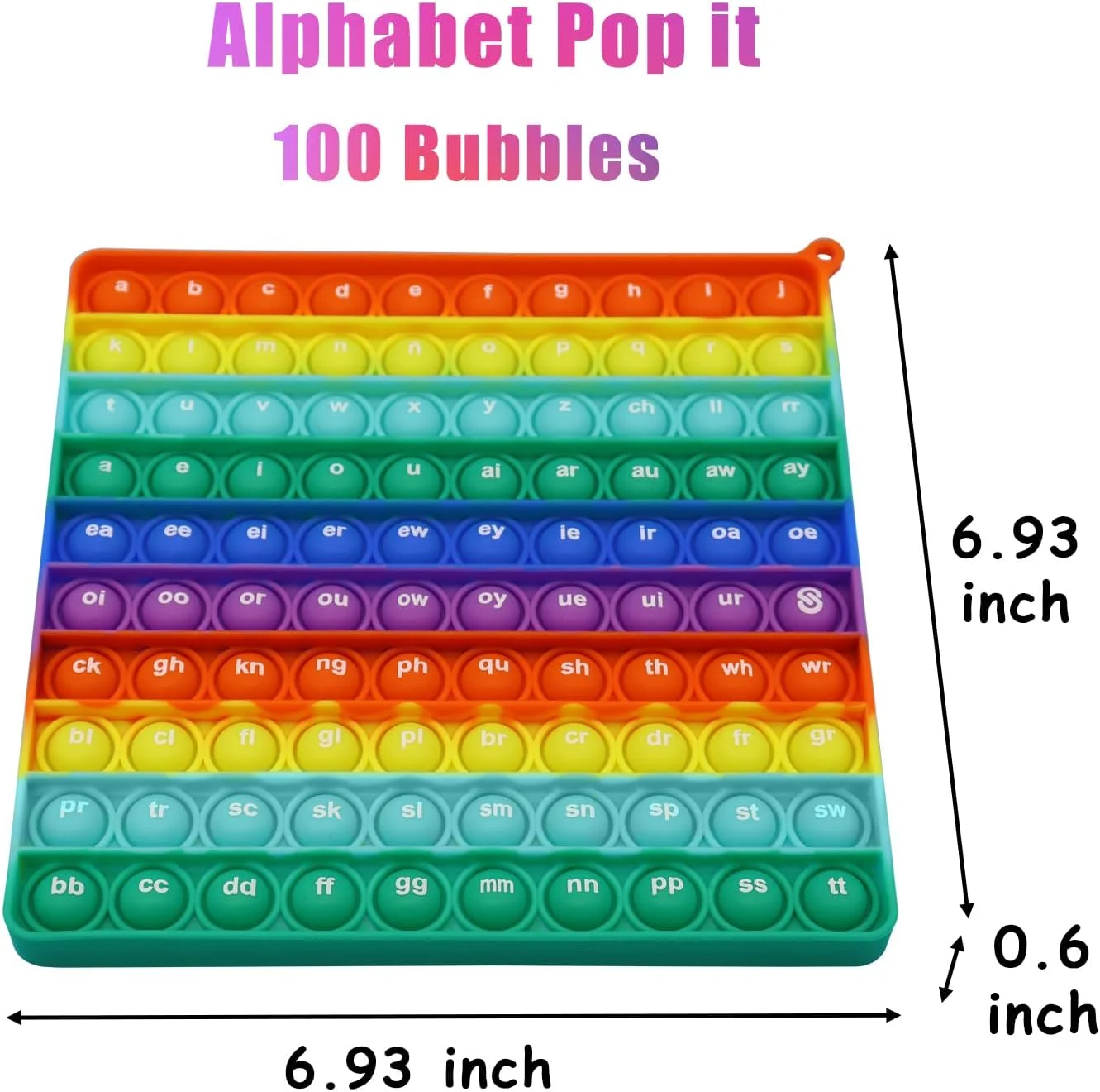 بازی فکری پاپ ایت دو طرفه PETBSNVB، کلمات CVC، الفبا، حروف، ABC، تخته پاپ ایت آوایی، پاپِر مربعی، آموزشی مونته سوری برای کودکان مهدکودک 1، 2، 3 ساله، رنگین کمانی