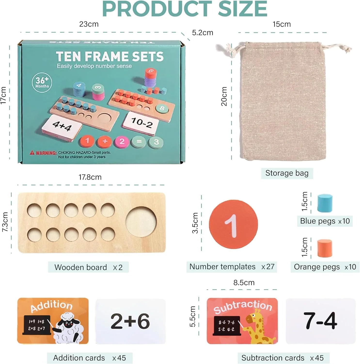 اسباب بازی آموزشی ریاضی SOOFAM - تخته چوبی شمارش میخ دار، مناسب 3+ سال، بازی آموزشی پیش دبستانی، بازی های مونته سوری، هدیه تولد برای دختر و پسر، کیت چوبی، اسباب بازی های آموزشی کودک نوپا، بازی آموزشی مهد کودک