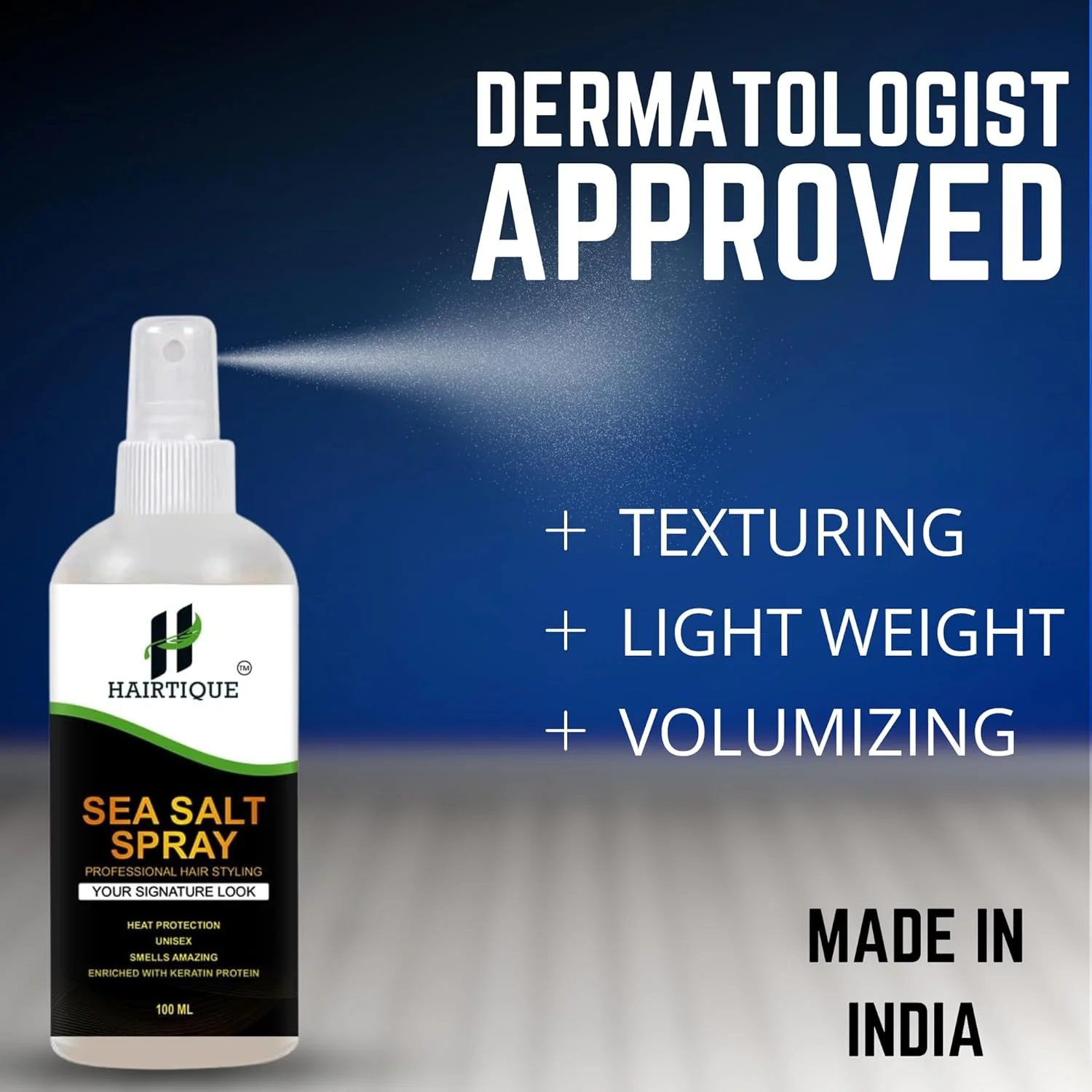 اسپری حجم دهنده مو نمک دریایی هیرتیک، 100 میلی لیتر، غنی شده با نیاسینامید، بیوتین و نمک دریا | برای موهای پرپشت تر و حجیم تر فوری | اسپری بافت دهنده، ظاهر ساحلی و امواج طبیعی | مناسب برای انواع مو