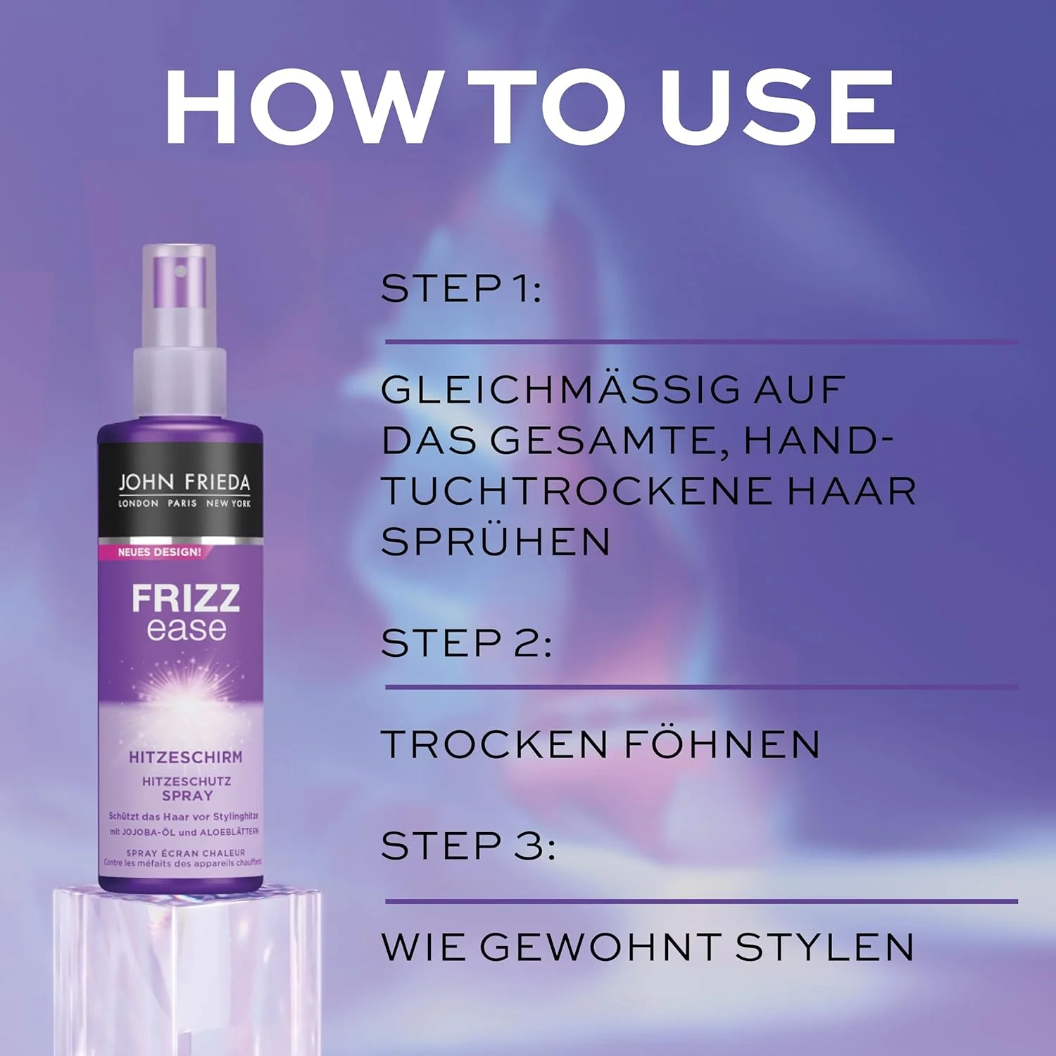 اسپری محافظ حرارت جان فریدا – حجم: 200 میلی لیتر – از سری Frizz Ease – محافظت از مو در برابر حرارت حالت دهنده