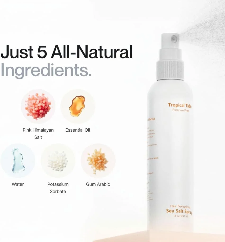 اسپری نمک دریایی هیمالیا KASTWAVE برای مو، اسپری بافت دهنده مو کاملا طبیعی، اسپری نمک حجم دهنده با 5 ماده تشکیل دهنده، موها را برای حالت ساحلی یا موج سواری لیفت و بافت می دهد، مناسب برای خانم ها و آقایان، 240 میلی لیتر