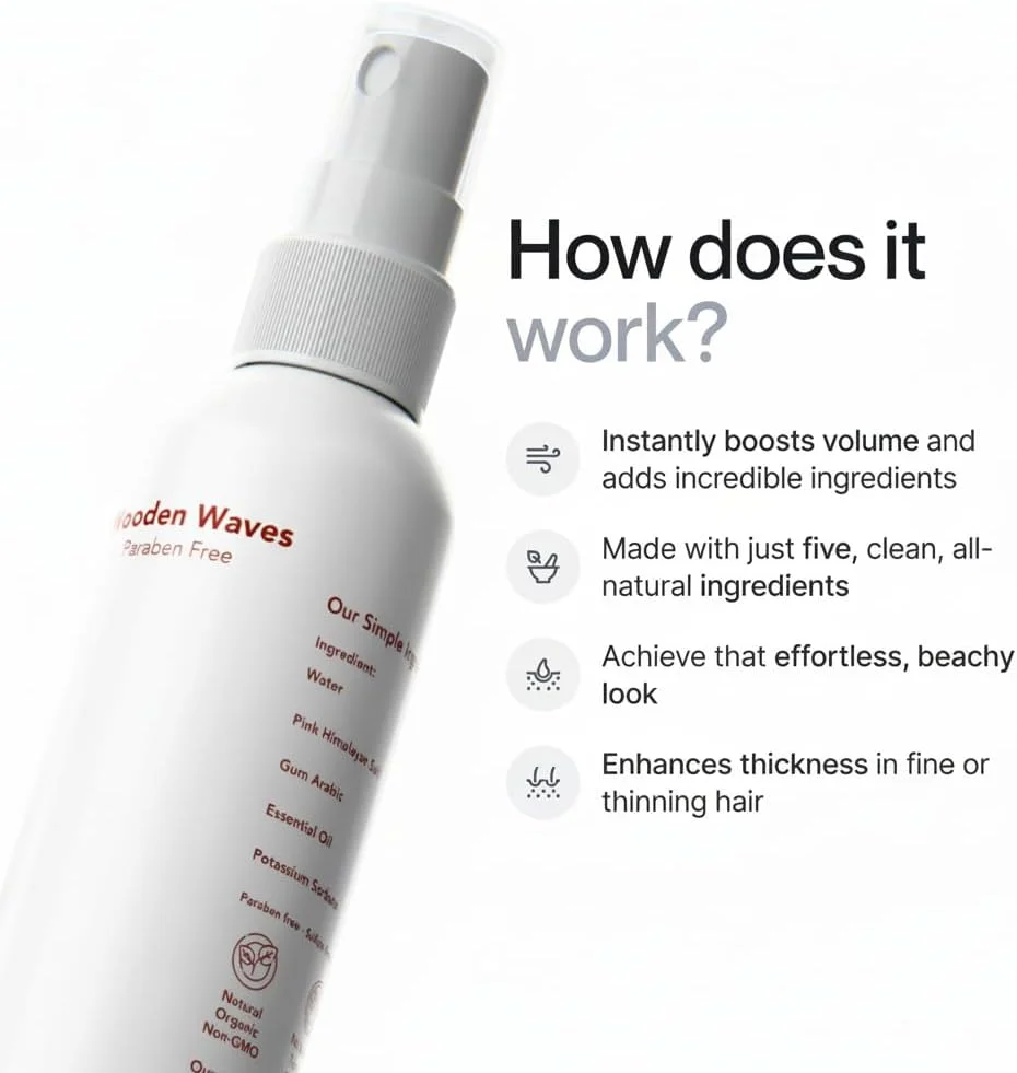 اسپری نمک دریایی هیمالیا KASTWAVE برای مو، اسپری بافت دهنده مو کاملا طبیعی، اسپری نمک حجم دهنده با 5 ماده تشکیل دهنده، موها را برای حالت ساحلی یا موج سواری لیفت و بافت می دهد، مناسب برای خانم ها و آقایان، 240 میلی لیتر