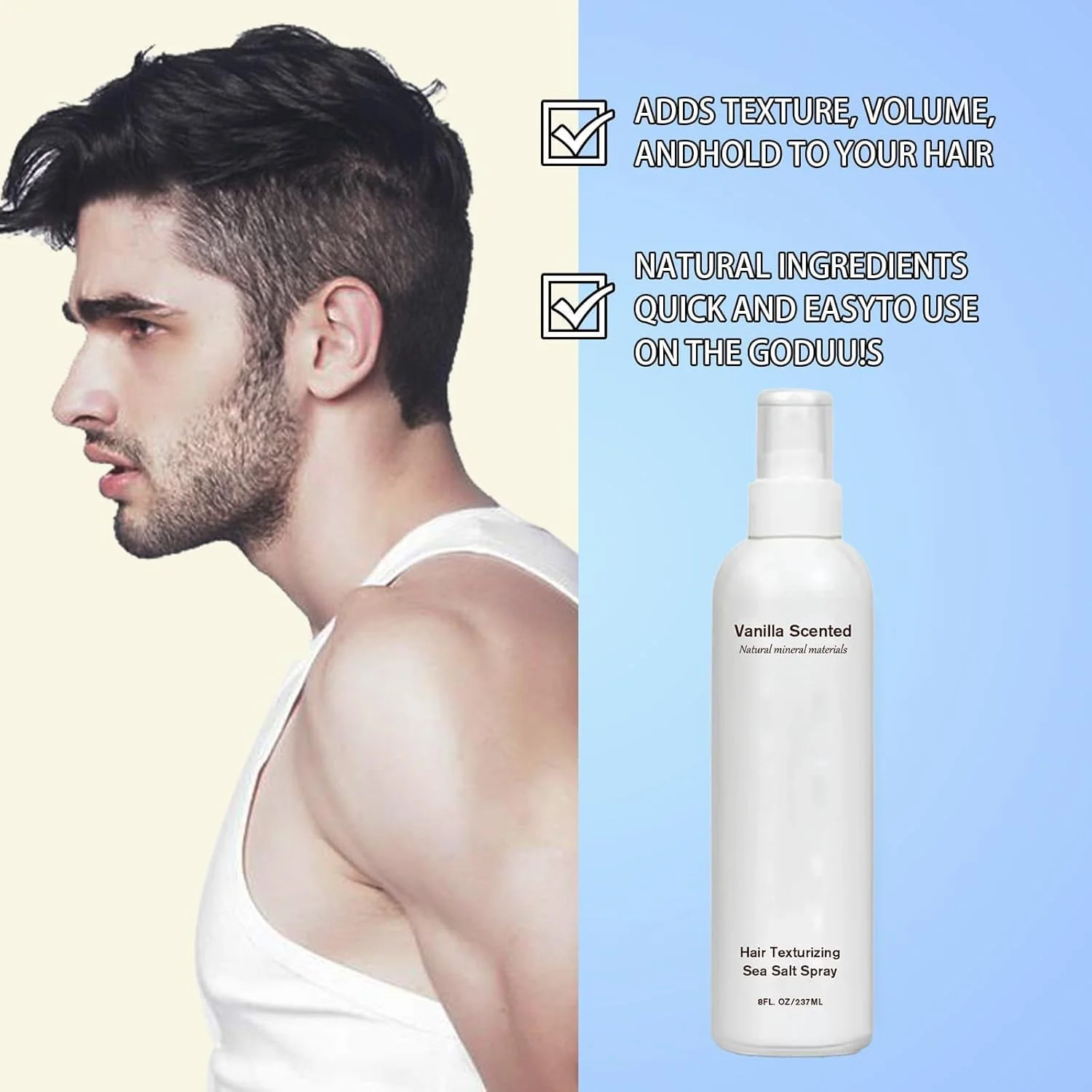 اسپری موی نمک دریایی وانیلی KASTWAVE، اسپری بافت دهنده و حجم دهنده برای مردان، اسپری فر کننده مو با امواج ساحلی مرطوب کننده، افزایش حجم و نگهدارنده طبیعی، مناسب برای انواع مو (237 میلی لیتر)