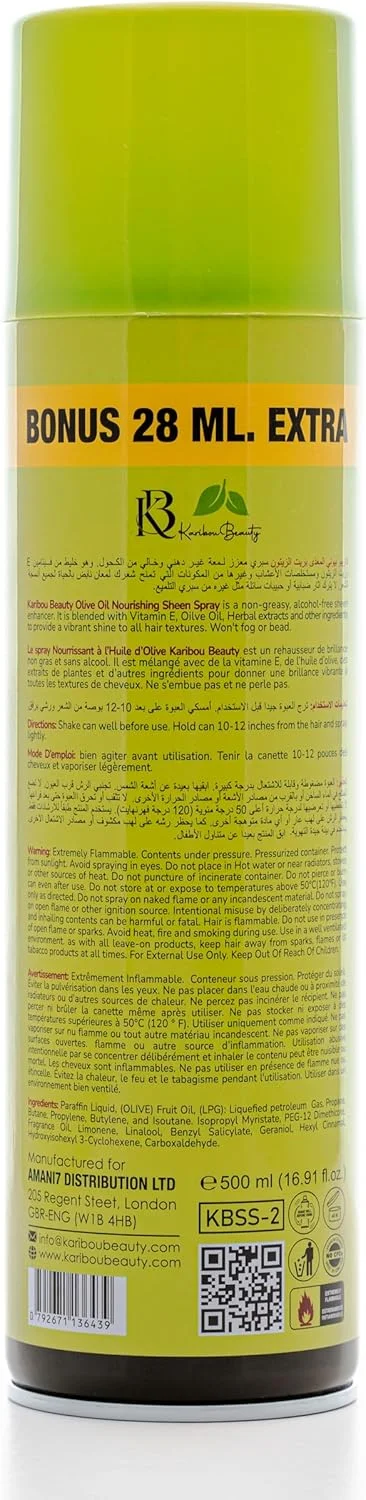 اسپری براق کننده و مغذی مو حاوی روغن زیتون ضد وز کاریبو بیوتی 500 میلی لیتر (28 میلی لیتر بیشتر)