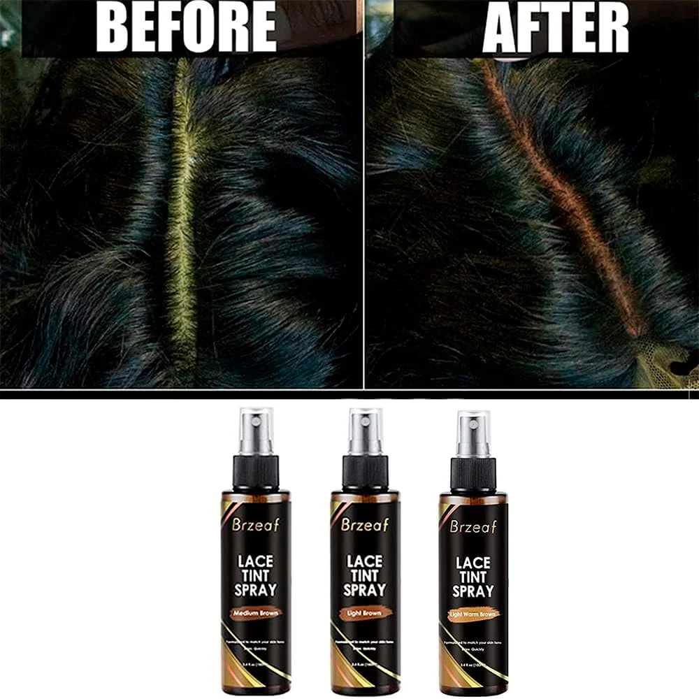 کانزا - اسپری رنگ توری برای کلاه گیس توری | اسپری رنگ برای بستن، کلاه گیس و جلوی بستن | سایه زنی آسان، موس رنگ توری با خشک شدن سریع | اسپری ذوب توری برای انواع مو (قهوه ای روشن)