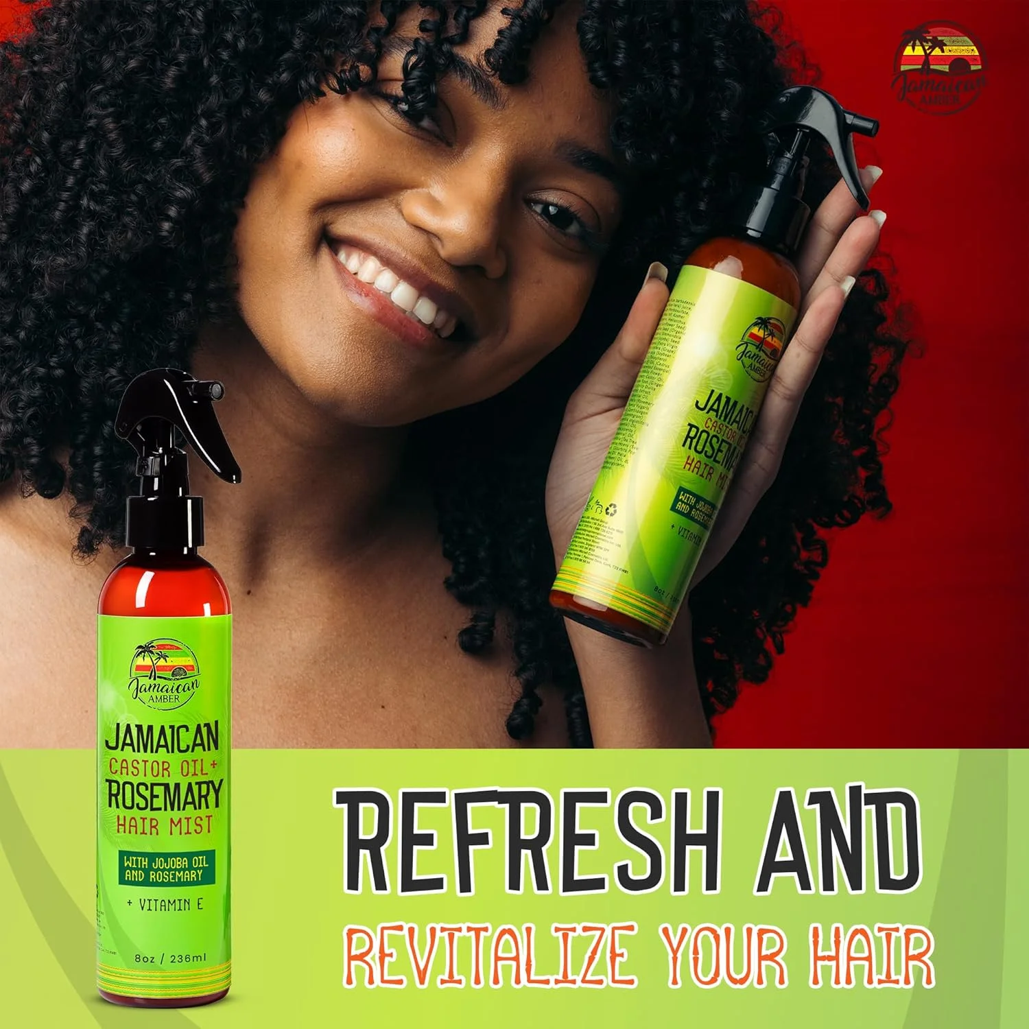 اسپری موی تقویت کننده جامائیکان امبر - 236 میلی لیتر - اسپری تقویت کننده مو، باز کننده گره مو، طراوت بخش پوست سر، آبرسانی فوری، رشد مو - تغذیه پوست سر با رزماری و روغن کرچک