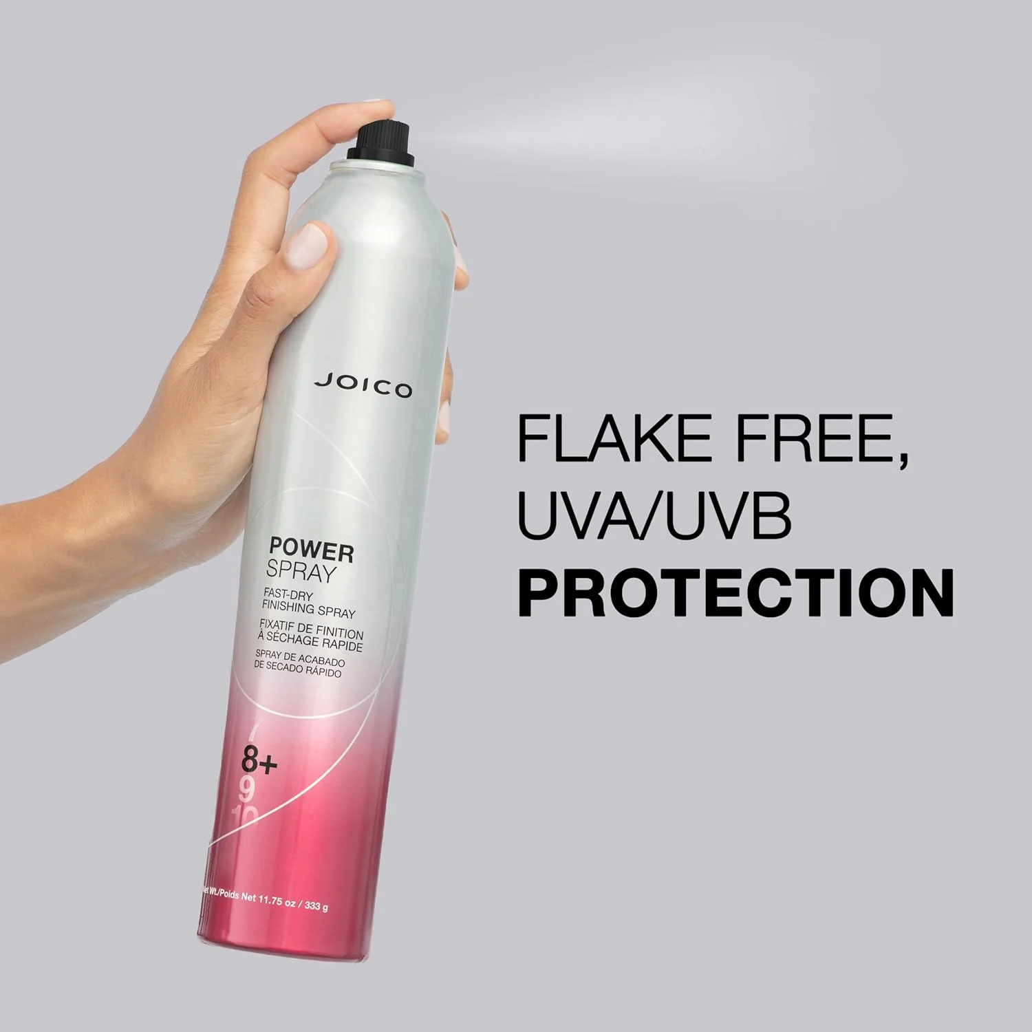 اسپری حالت دهنده سریع خشک شونده Joico Power Spray | مناسب برای اکثر انواع مو | محافظت در برابر گرما و رطوبت | محافظت در برابر آلودگی و اشعه ماوراء بنفش مضر | فاقد پارابن و سولفات | ماندگاری 72 ساعته | 333 گرم